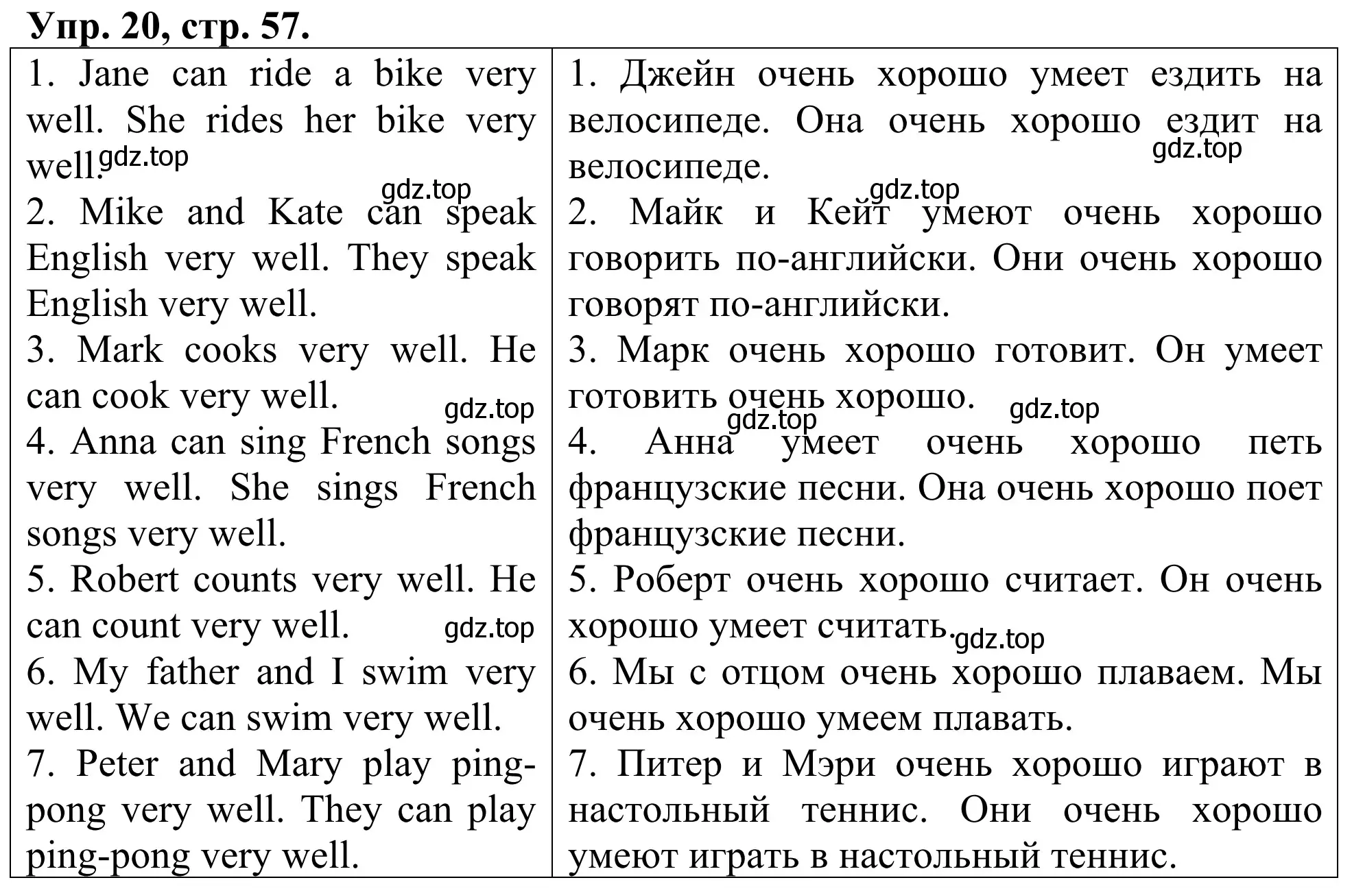 Решение номер 20 (страница 57) гдз по английскому языку 3 класс Афанасьева, Михеева, лексико-грамматический практикум