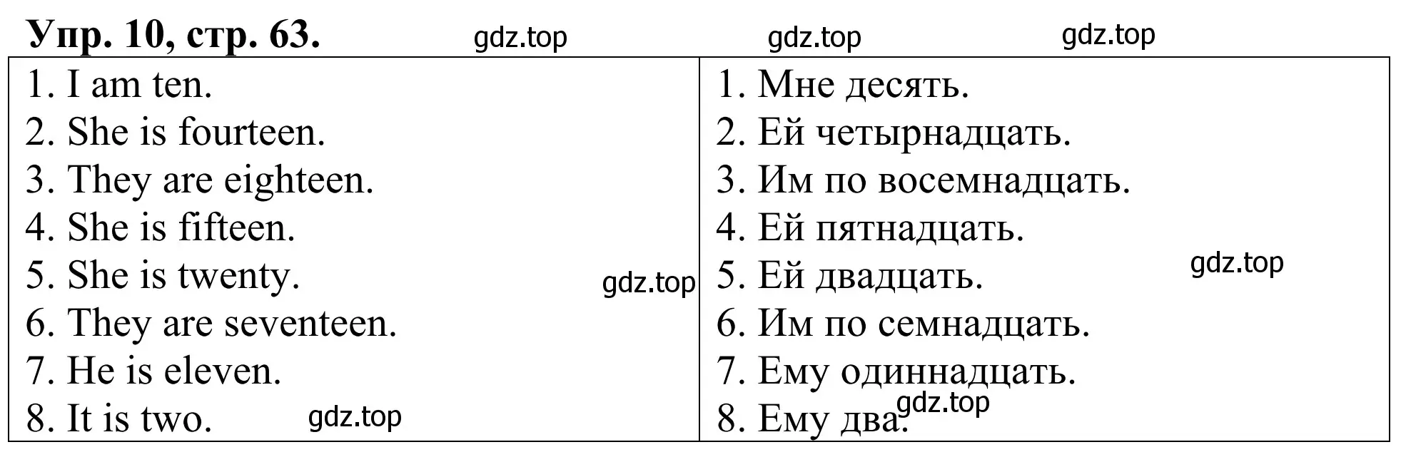 Решение номер 10 (страница 63) гдз по английскому языку 3 класс Афанасьева, Михеева, лексико-грамматический практикум