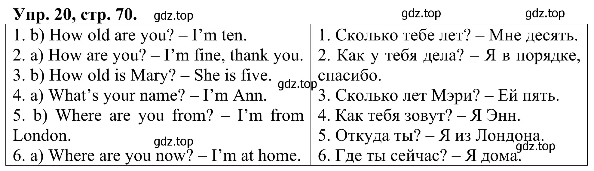 Решение номер 20 (страница 70) гдз по английскому языку 3 класс Афанасьева, Михеева, лексико-грамматический практикум