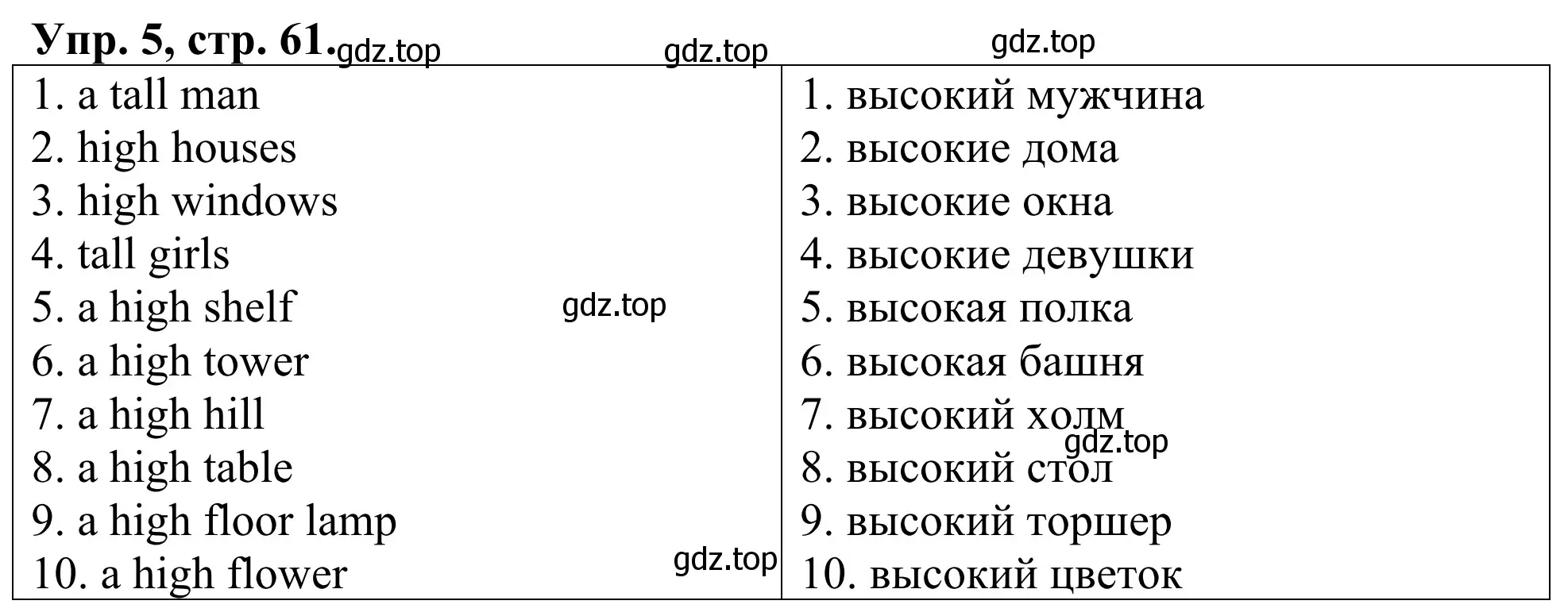 Решение номер 5 (страница 61) гдз по английскому языку 3 класс Афанасьева, Михеева, лексико-грамматический практикум