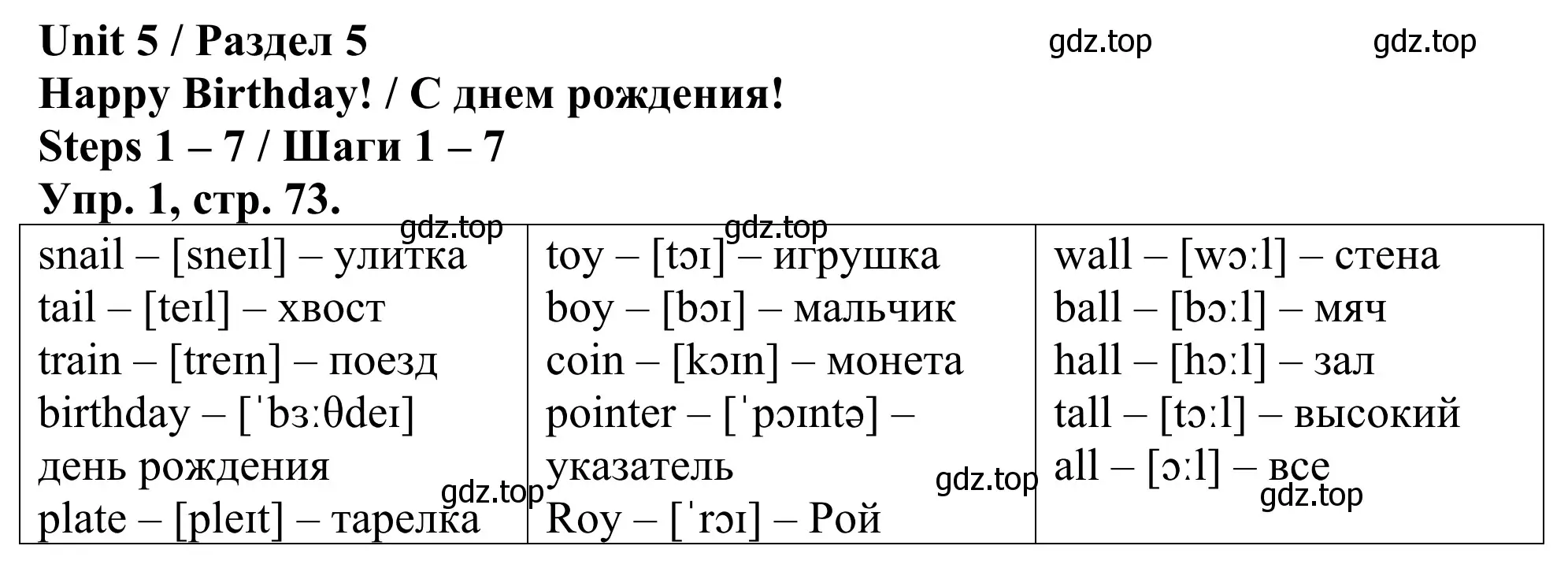 Решение номер 1 (страница 73) гдз по английскому языку 3 класс Афанасьева, Михеева, лексико-грамматический практикум