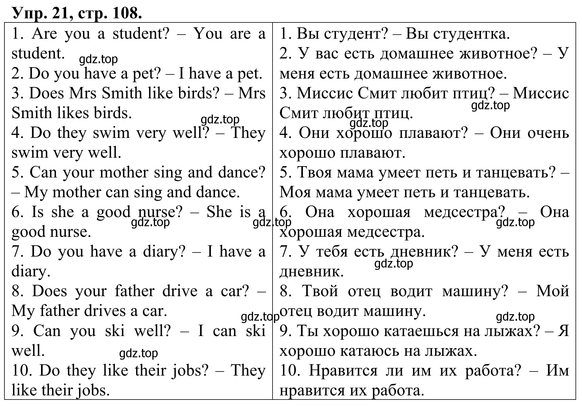 Решение номер 21 (страница 108) гдз по английскому языку 3 класс Афанасьева, Михеева, лексико-грамматический практикум