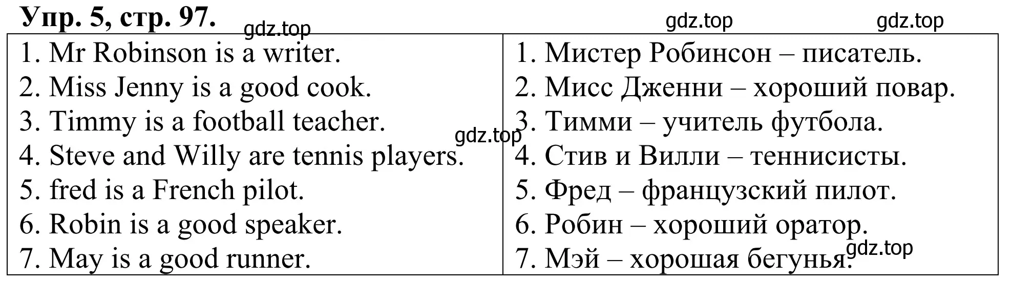 Решение номер 5 (страница 97) гдз по английскому языку 3 класс Афанасьева, Михеева, лексико-грамматический практикум