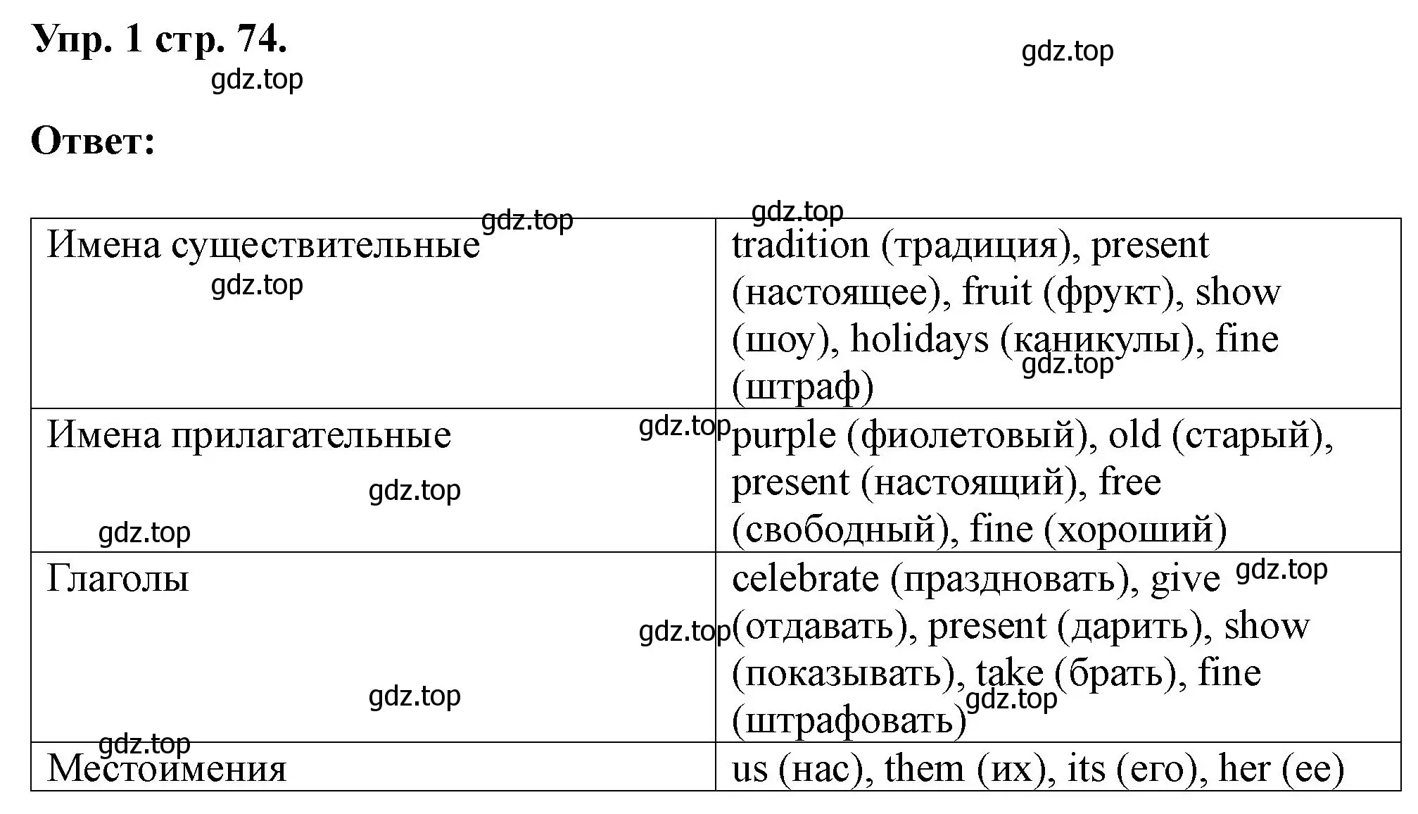 Решение номер 1 (страница 74) гдз по английскому языку 3 класс Афанасьева, Баранова, рабочая тетрадь 1 часть