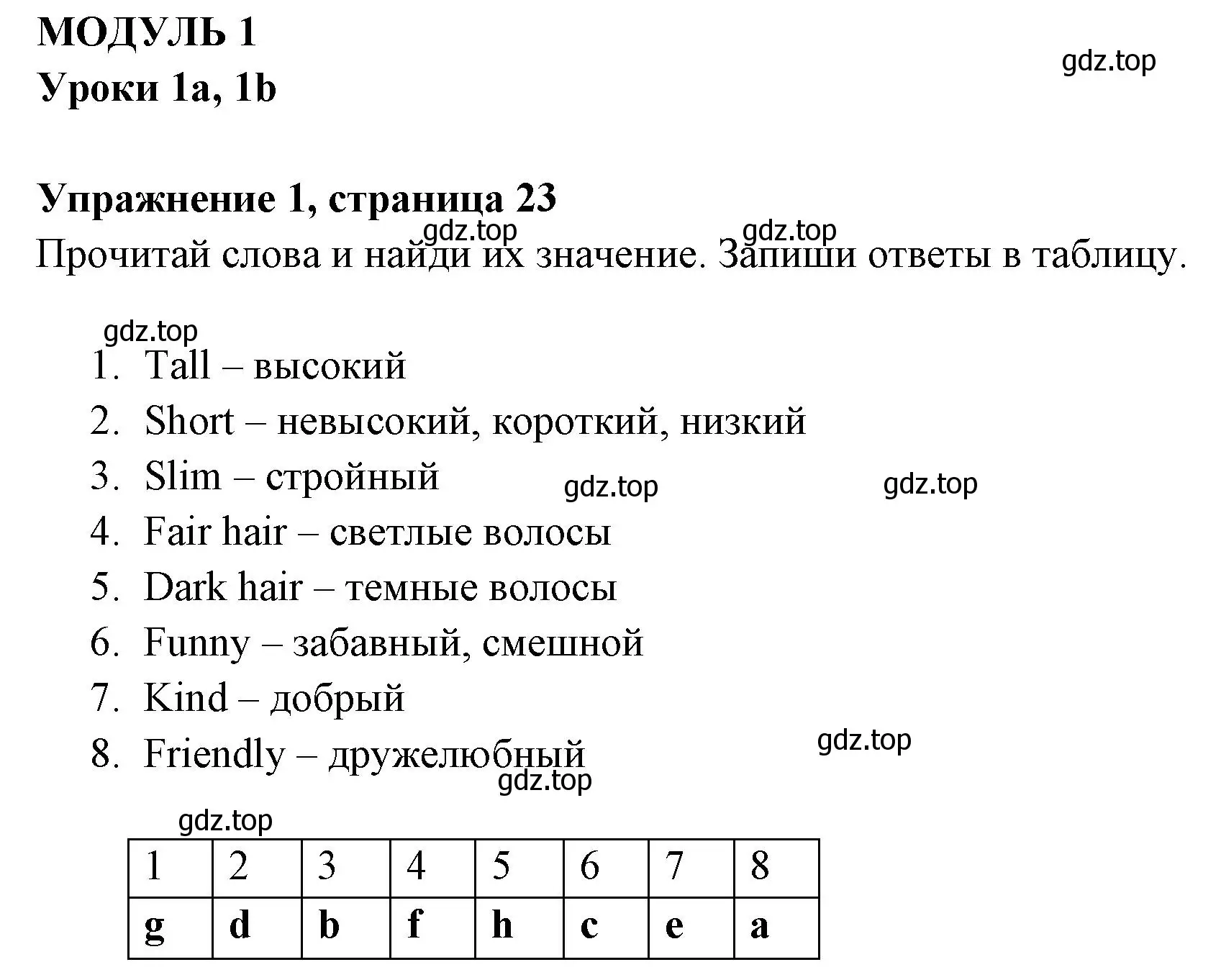 Решение 2. номер 1 (страница 23) гдз по английскому языку 4 класс Быкова, Поспелова, сборник упражнений