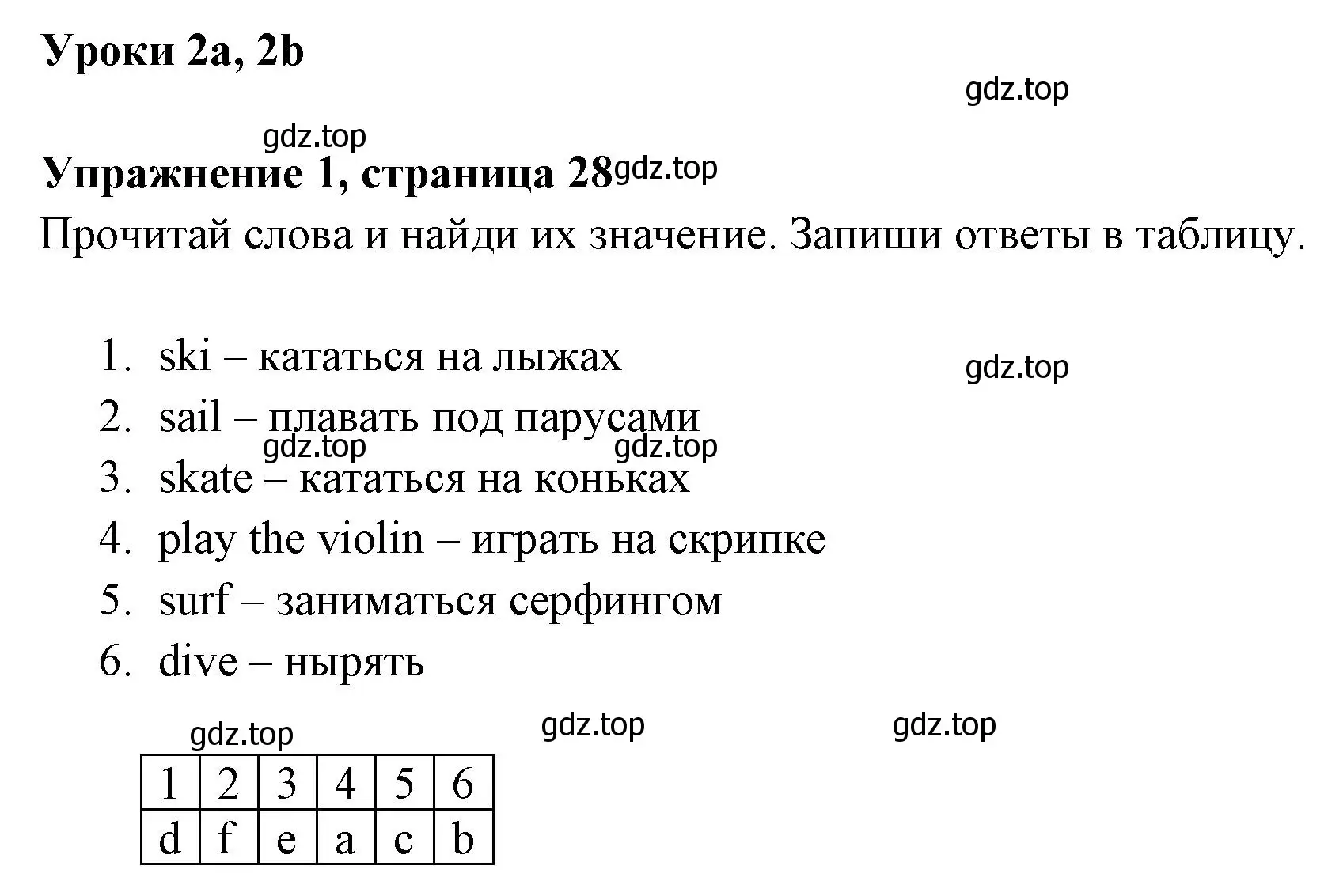 Решение 2. номер 1 (страница 28) гдз по английскому языку 4 класс Быкова, Поспелова, сборник упражнений