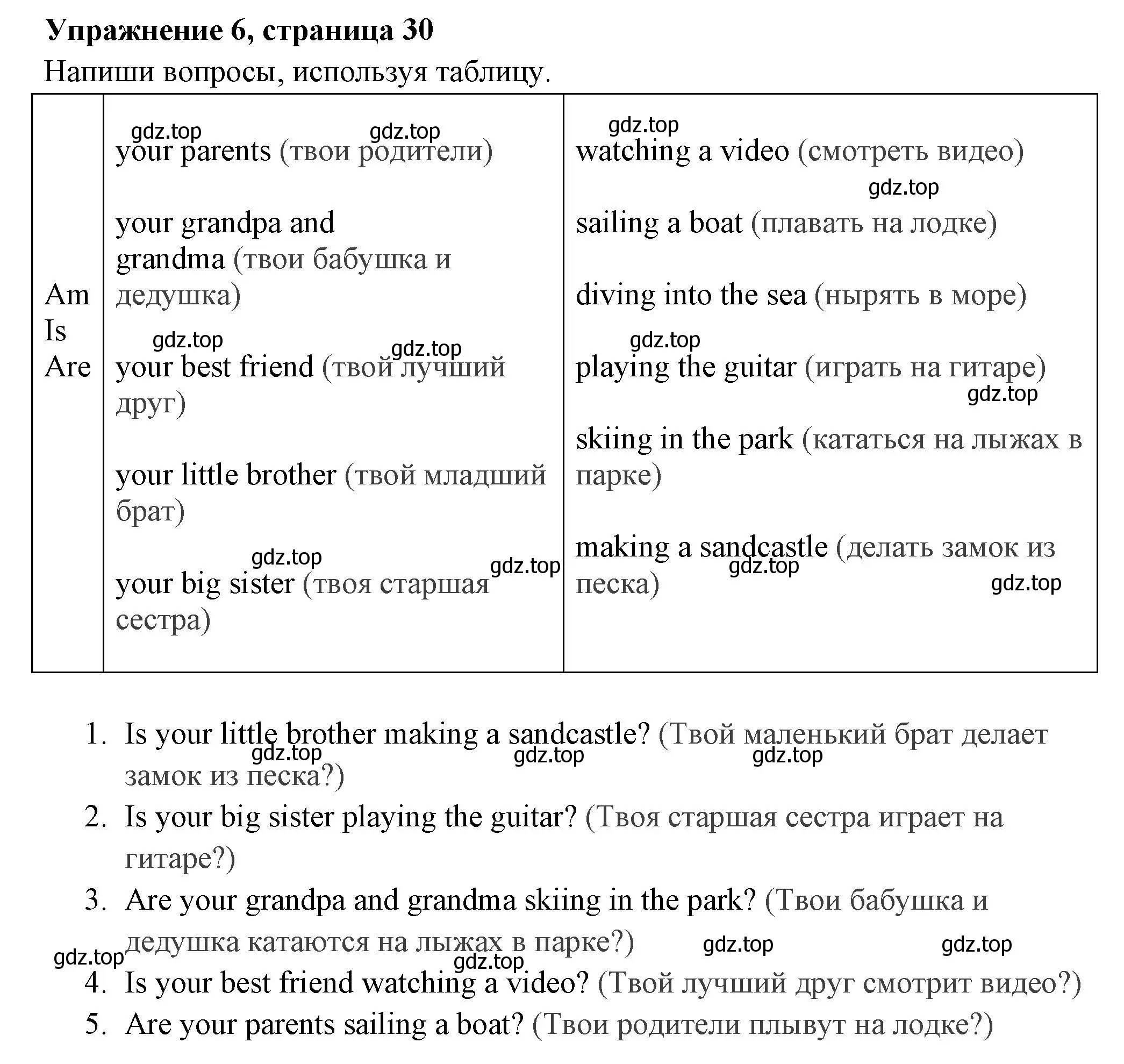 Решение 2. номер 6 (страница 30) гдз по английскому языку 4 класс Быкова, Поспелова, сборник упражнений