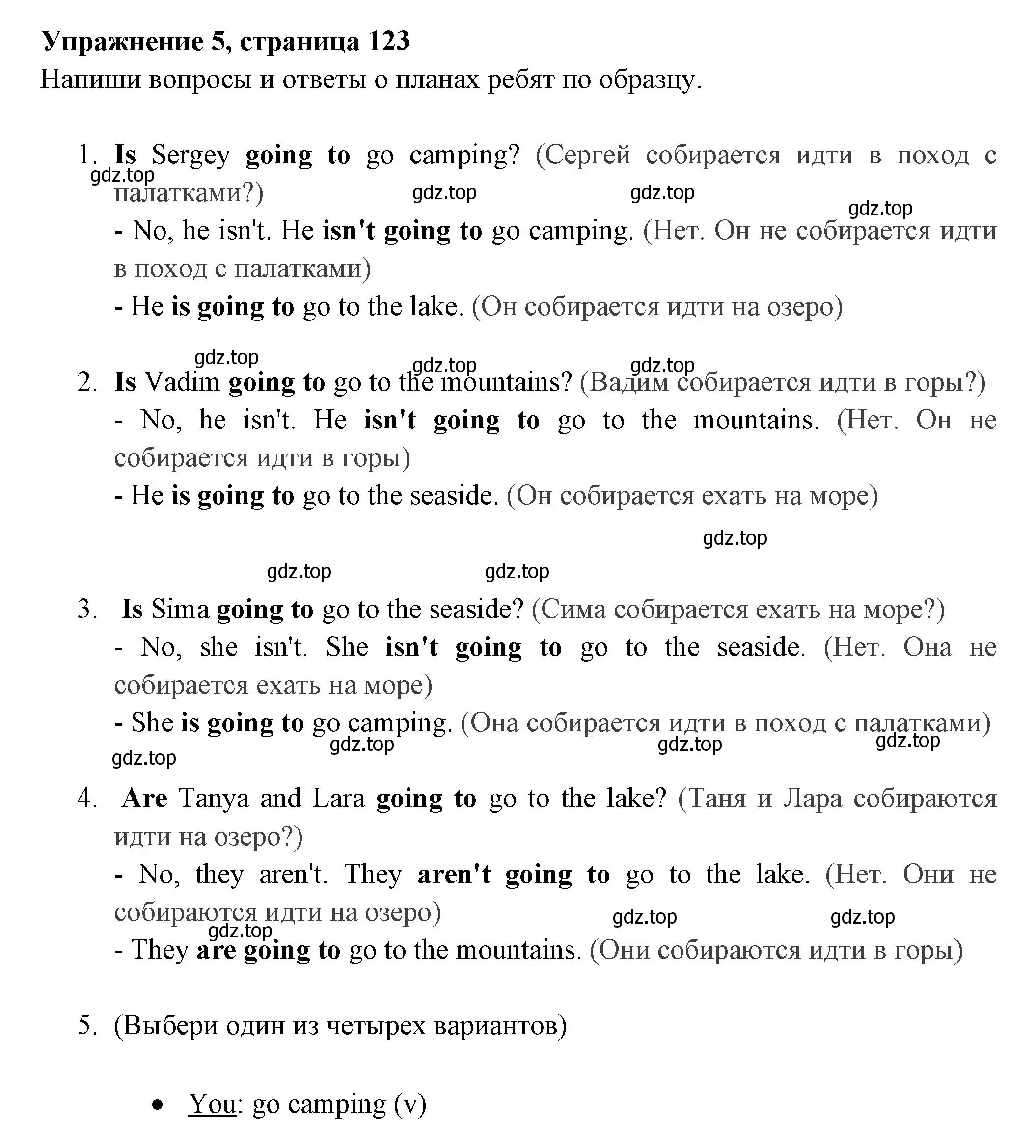 Решение 2. номер 5 (страница 123) гдз по английскому языку 4 класс Быкова, Поспелова, сборник упражнений