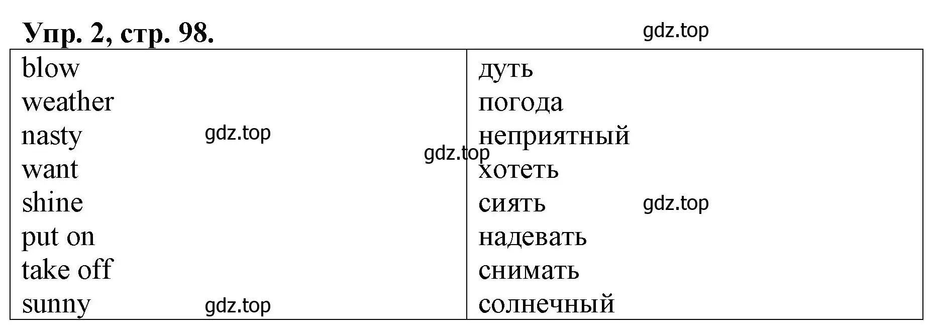 Решение номер 2 (страница 98) гдз по английскому языку 4 класс Афанасьева, Михеева, рабочая тетрадь