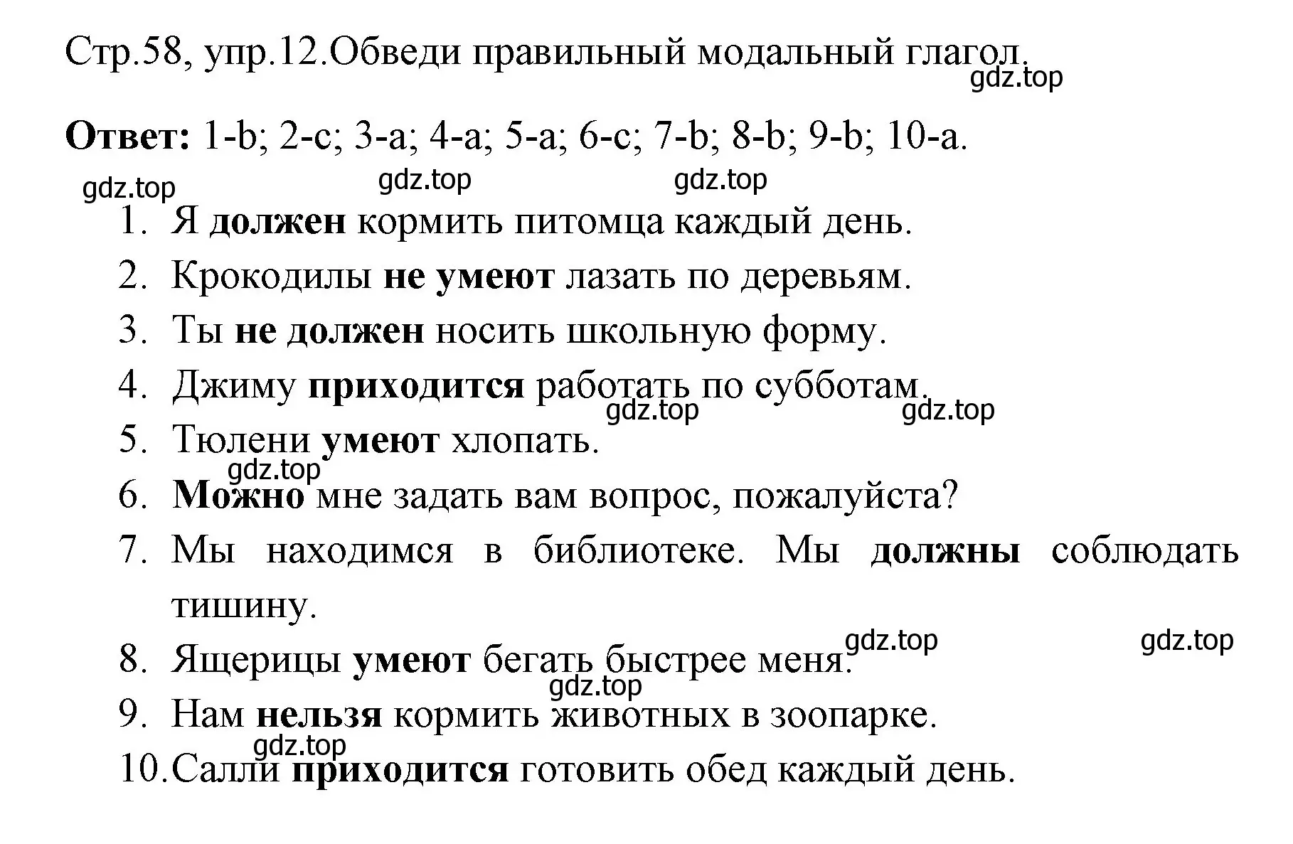 Решение номер 12 (страница 58) гдз по английскому языку 4 класс Юшина, грамматический тренажёр