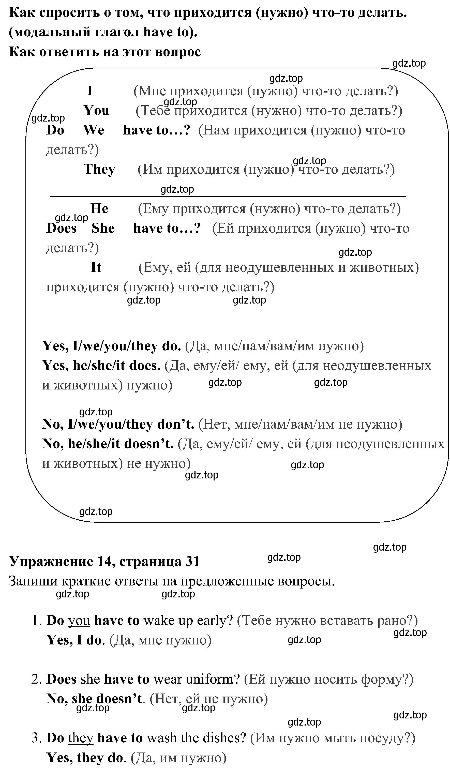 Решение 2. номер 14 (страница 31) гдз по английскому языку 4 класс Юшина, грамматический тренажёр