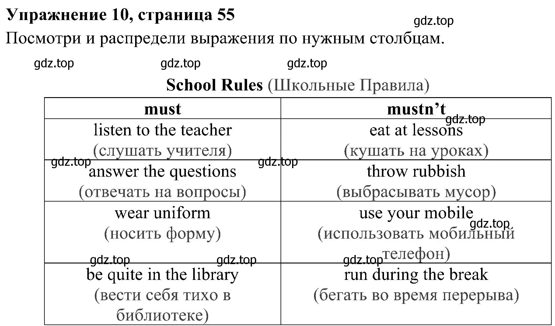 Решение 2. номер 10 (страница 55) гдз по английскому языку 4 класс Юшина, грамматический тренажёр