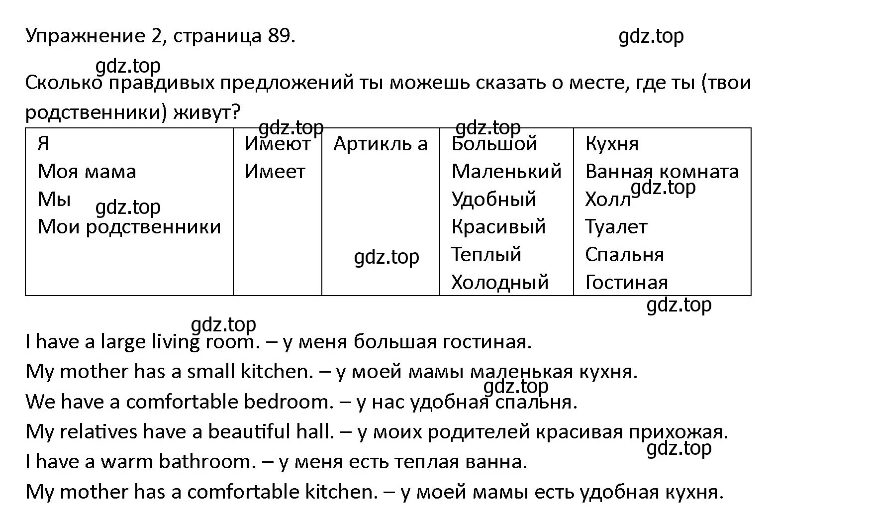 Решение номер 2 (страница 89) гдз по английскому языку 4 класс Верещагина, Афанасьева, учебник 1 часть