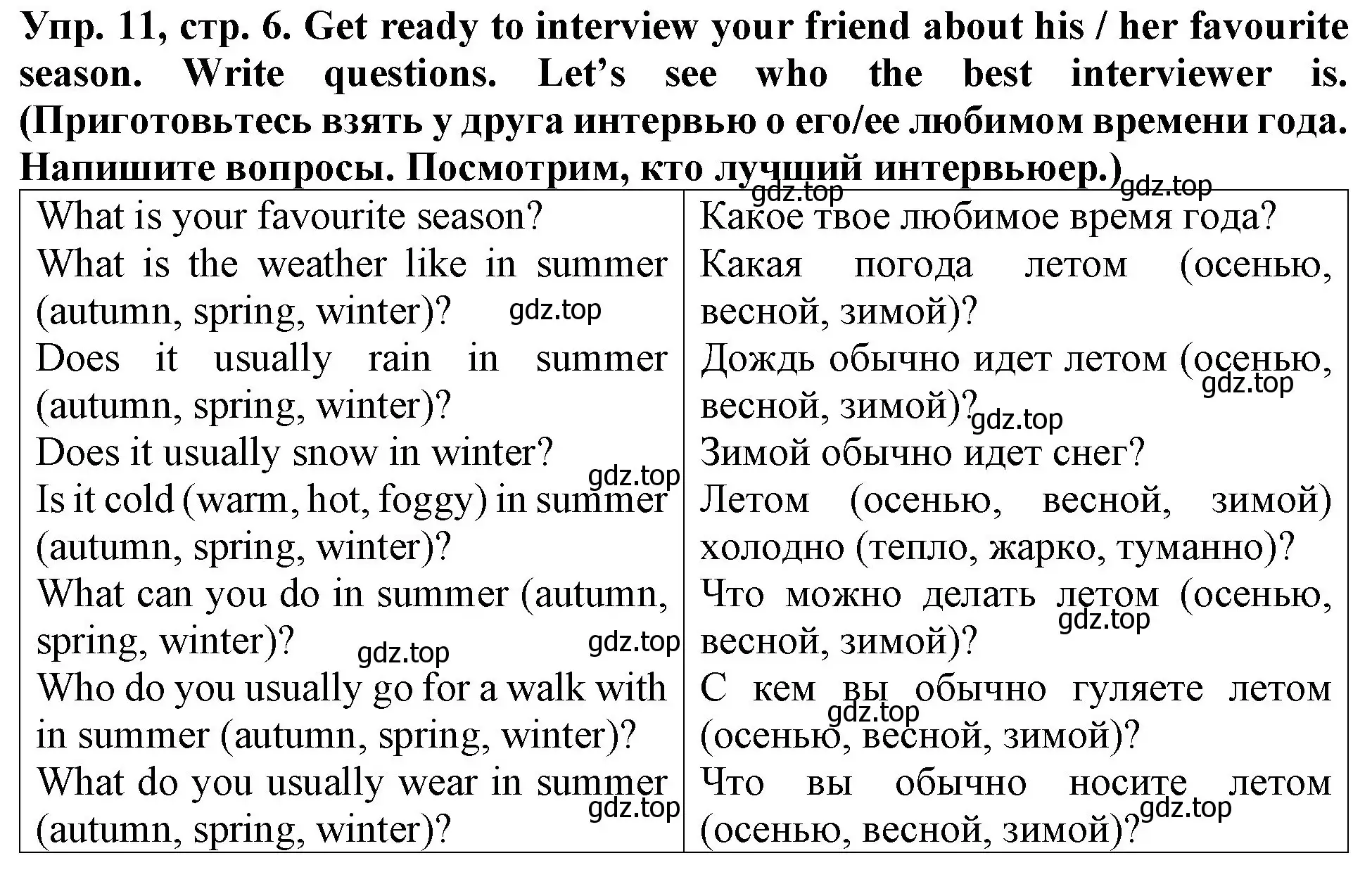 Решение 2. номер 11 (страница 6) гдз по английскому языку 4 класс Верещагина, Афанасьева, учебник 1 часть