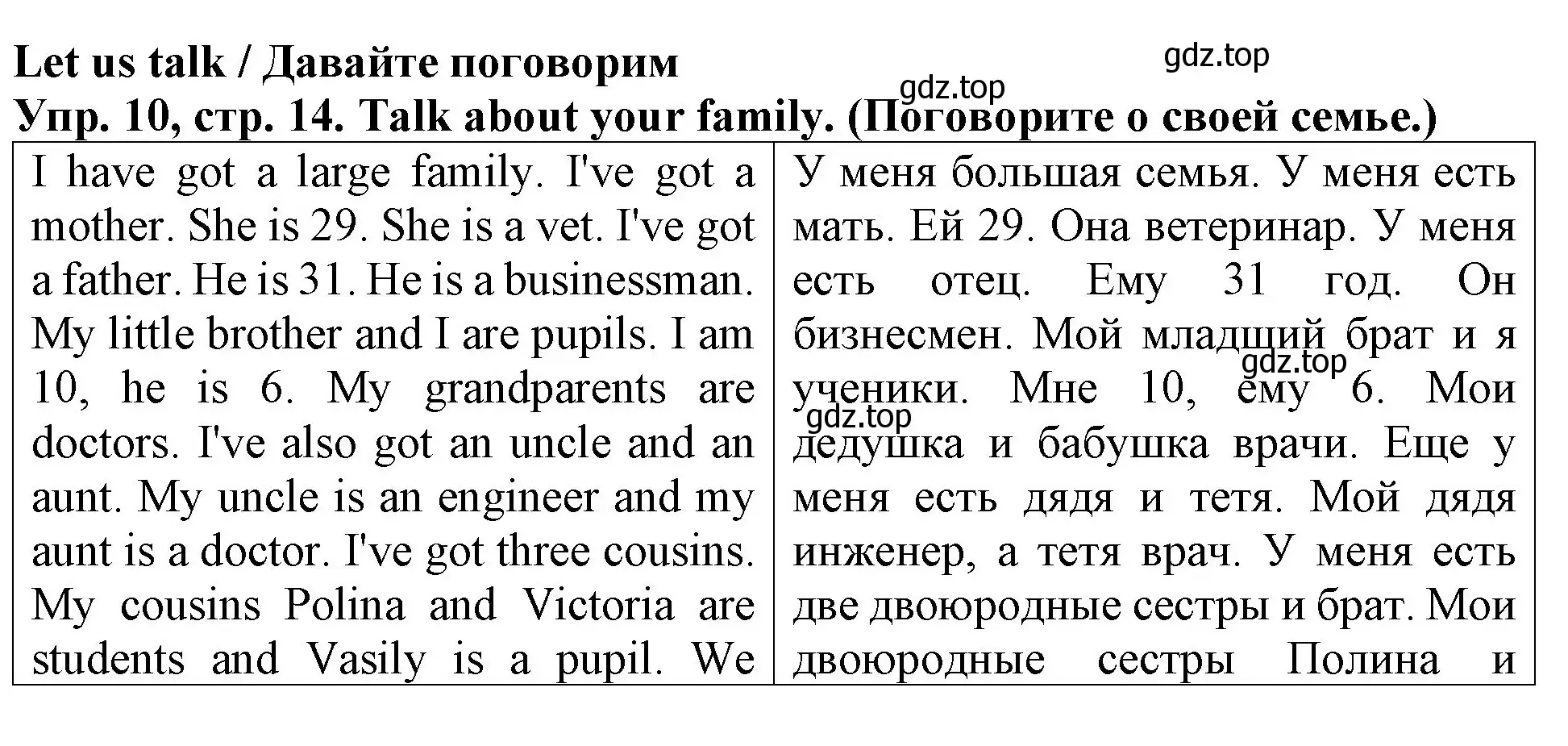 Решение 2. номер 10 (страница 14) гдз по английскому языку 4 класс Верещагина, Афанасьева, учебник 1 часть