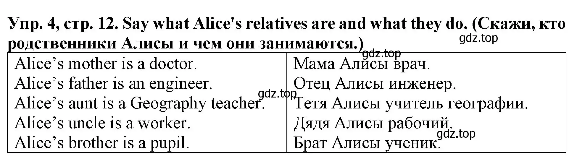 Решение 2. номер 4 (страница 12) гдз по английскому языку 4 класс Верещагина, Афанасьева, учебник 1 часть