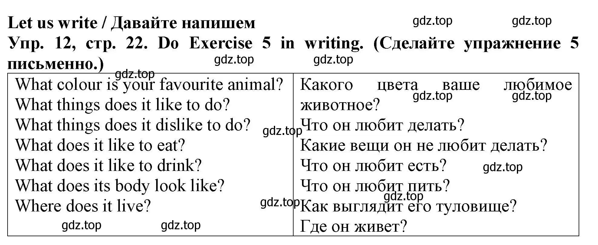 Решение 2. номер 12 (страница 22) гдз по английскому языку 4 класс Верещагина, Афанасьева, учебник 1 часть