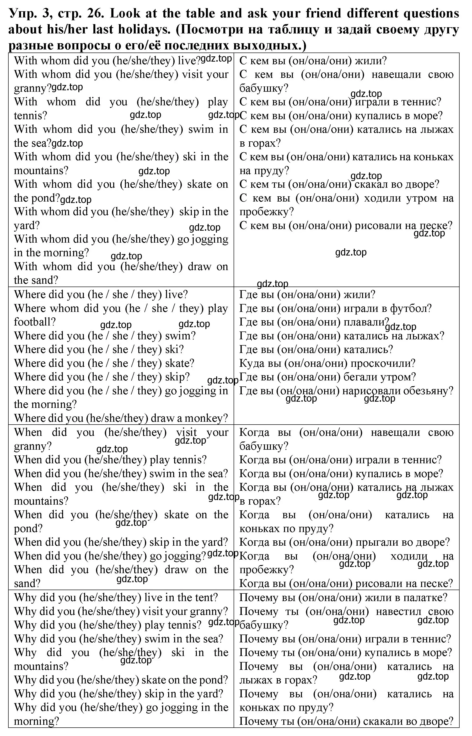 Решение 2. номер 3 (страница 26) гдз по английскому языку 4 класс Верещагина, Афанасьева, учебник 1 часть