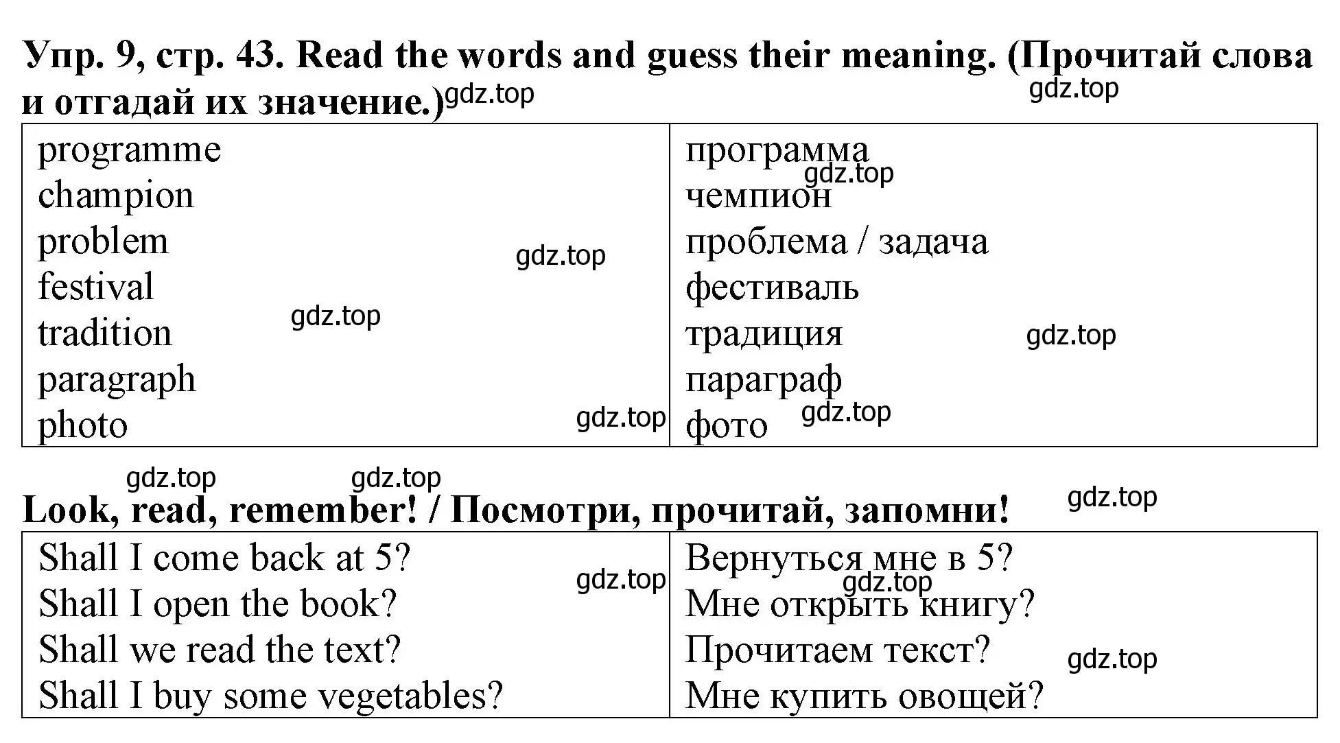 Решение 2. номер 9 (страница 43) гдз по английскому языку 4 класс Верещагина, Афанасьева, учебник 1 часть