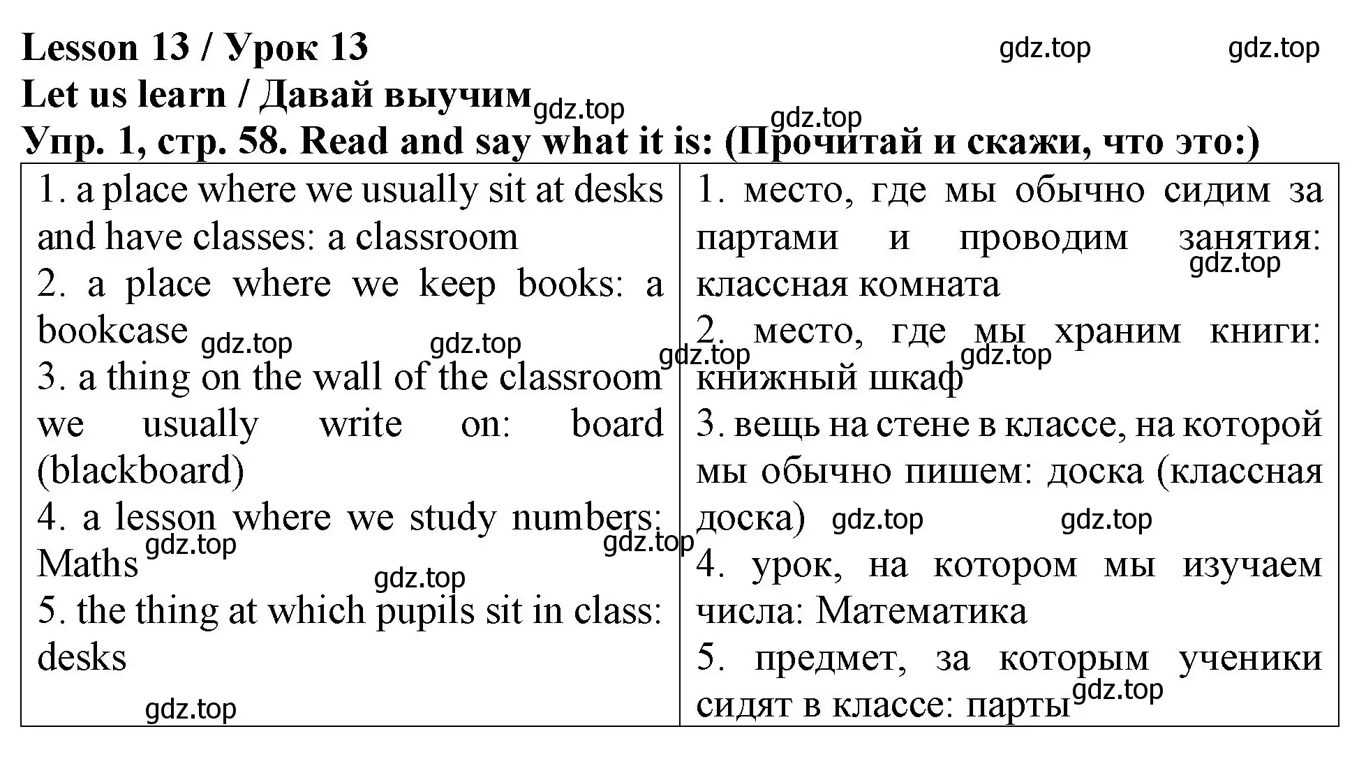 Решение 2. номер 1 (страница 58) гдз по английскому языку 4 класс Верещагина, Афанасьева, учебник 1 часть