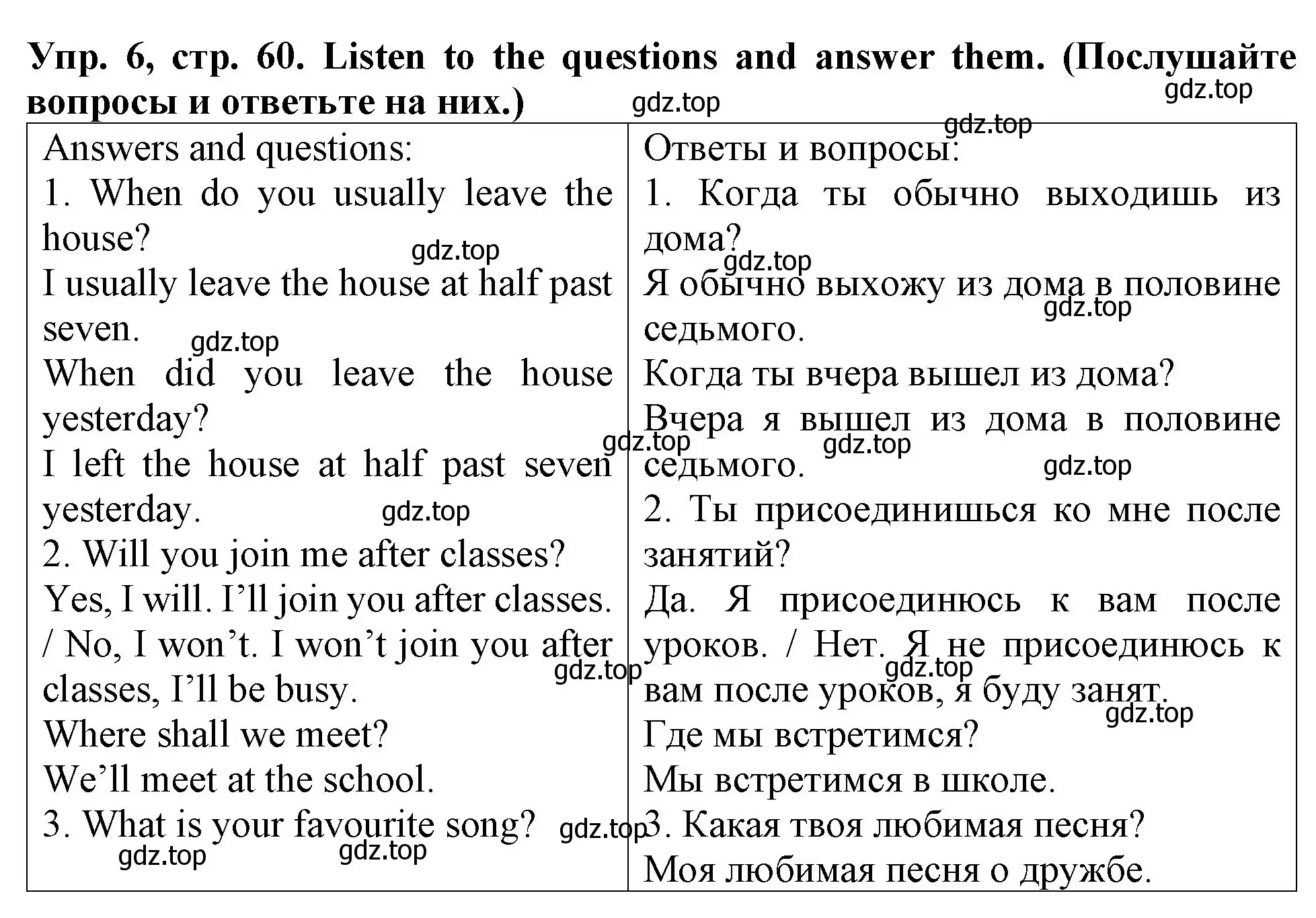 Решение 2. номер 6 (страница 60) гдз по английскому языку 4 класс Верещагина, Афанасьева, учебник 1 часть