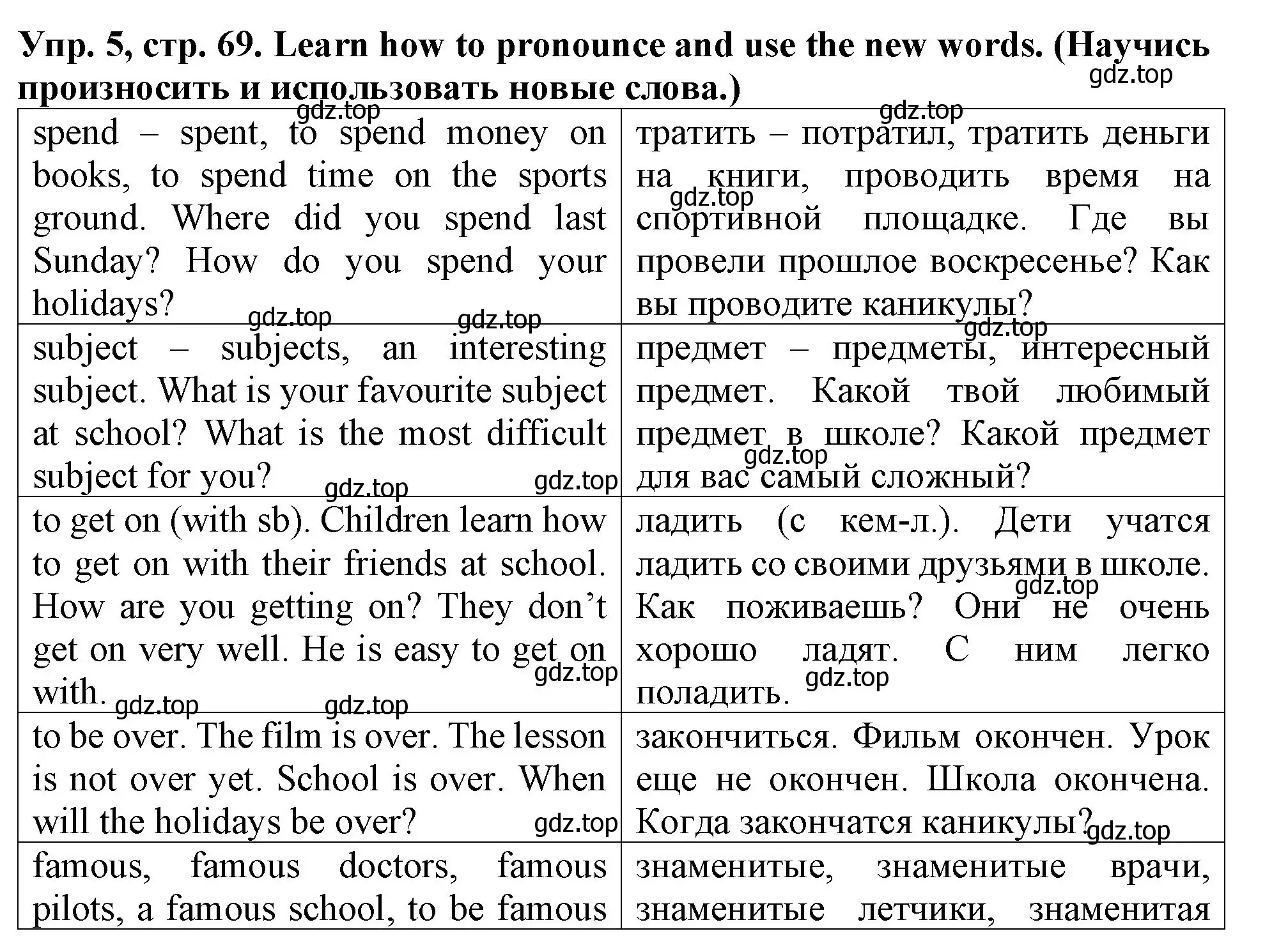 Решение 2. номер 5 (страница 69) гдз по английскому языку 4 класс Верещагина, Афанасьева, учебник 1 часть