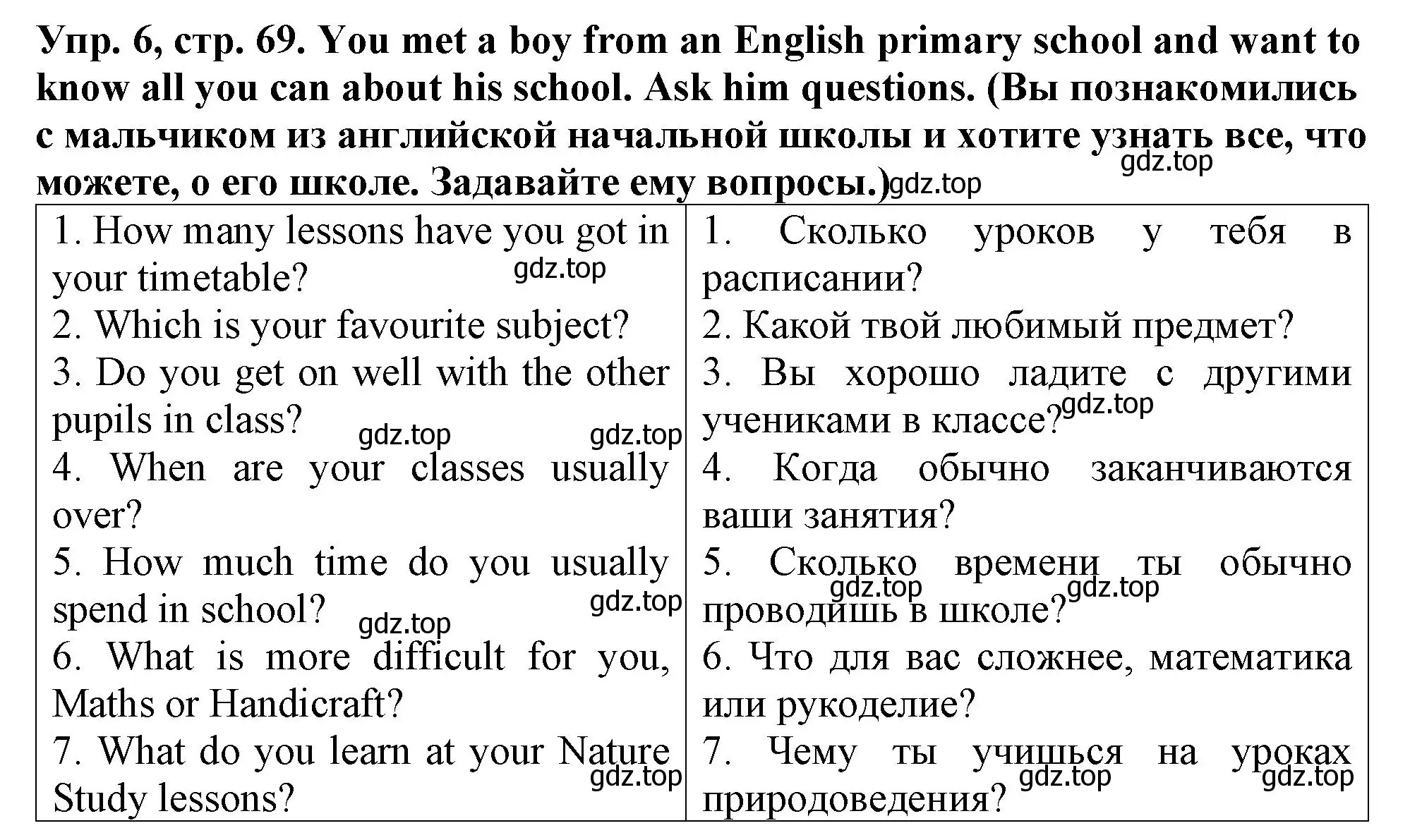 Решение 2. номер 6 (страница 69) гдз по английскому языку 4 класс Верещагина, Афанасьева, учебник 1 часть