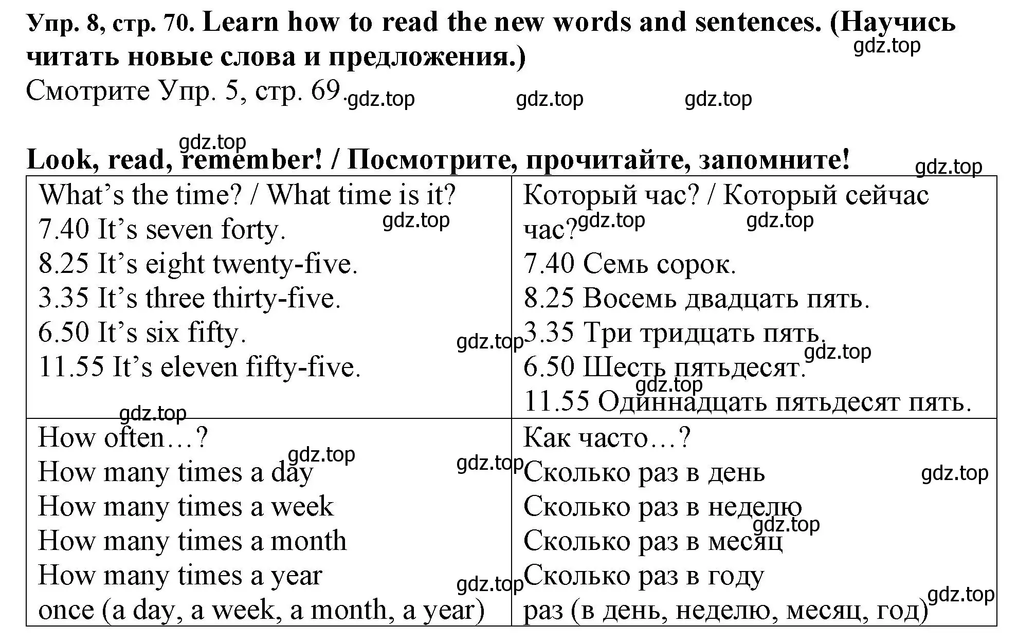 Решение 2. номер 8 (страница 70) гдз по английскому языку 4 класс Верещагина, Афанасьева, учебник 1 часть