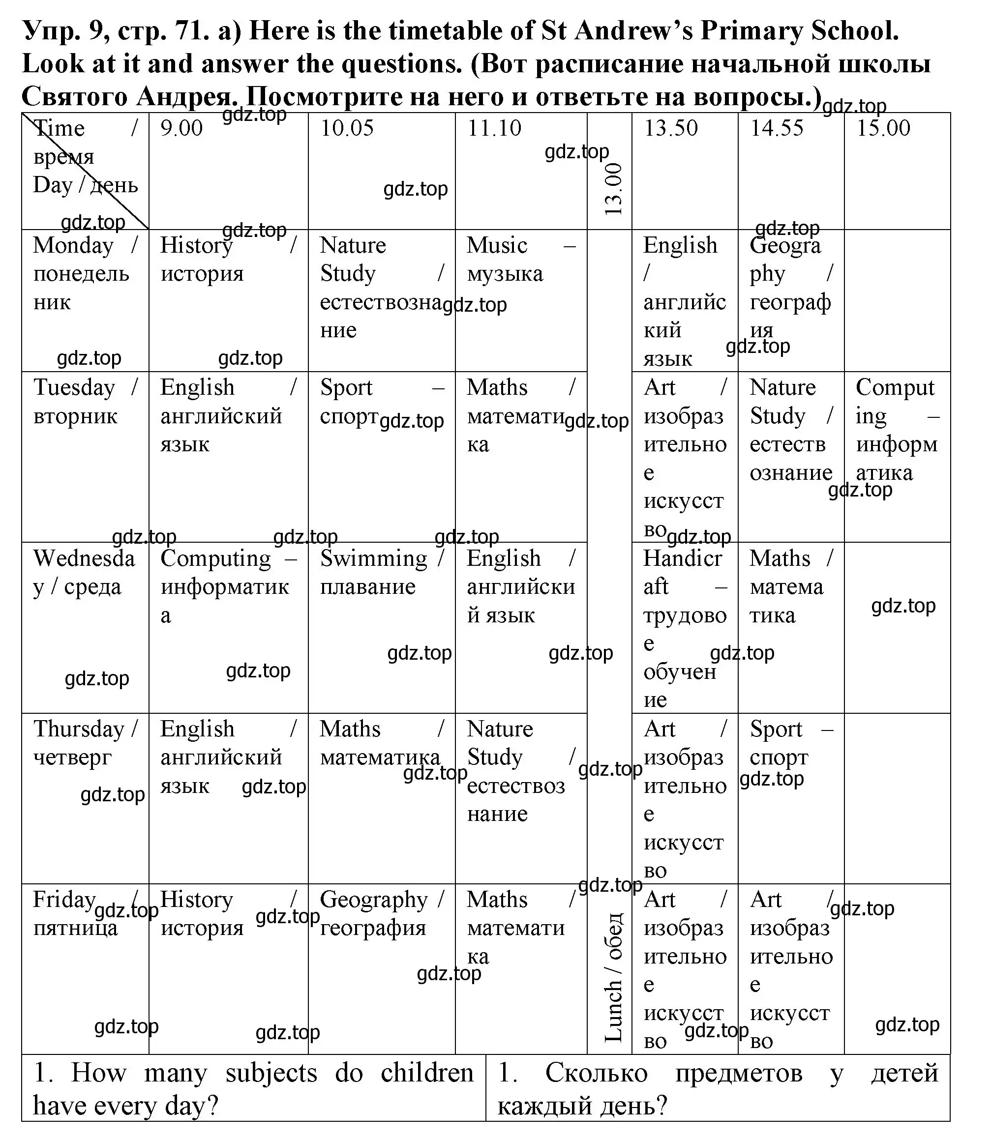 Решение 2. номер 9 (страница 71) гдз по английскому языку 4 класс Верещагина, Афанасьева, учебник 1 часть