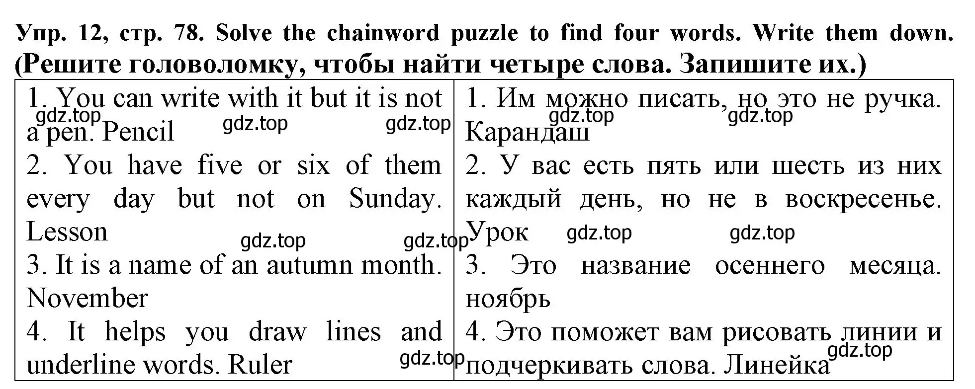 Решение 2. номер 12 (страница 78) гдз по английскому языку 4 класс Верещагина, Афанасьева, учебник 1 часть