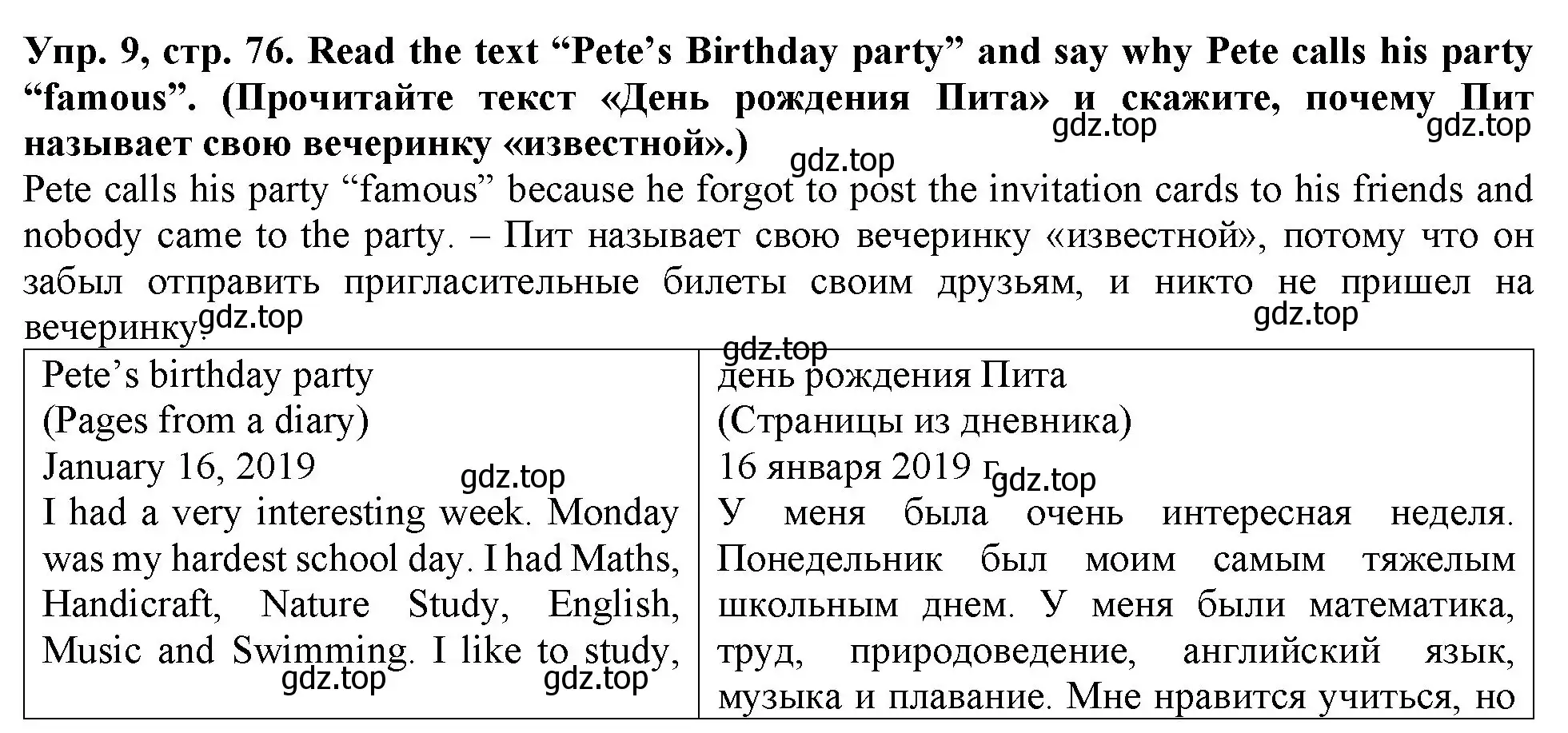 Решение 2. номер 9 (страница 76) гдз по английскому языку 4 класс Верещагина, Афанасьева, учебник 1 часть