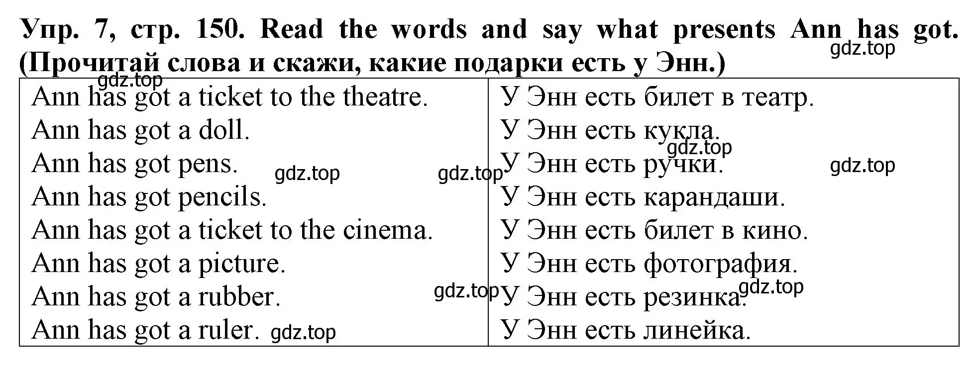 Решение 2. номер 7 (страница 150) гдз по английскому языку 4 класс Верещагина, Афанасьева, учебник 1 часть