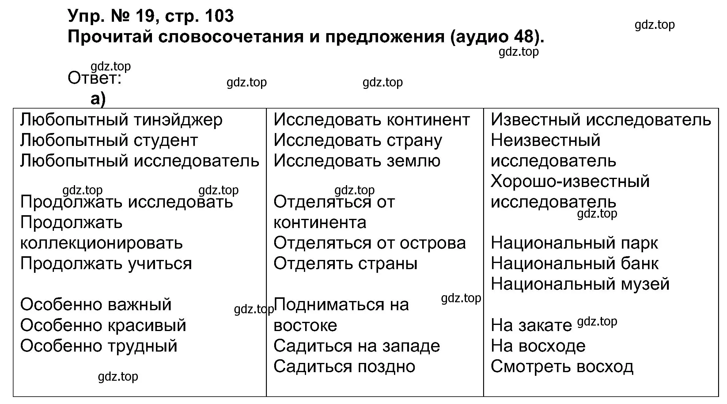 Решение номер 19 (страница 103) гдз по английскому языку 5 класс Афанасьева, Михеева, учебник 1 часть