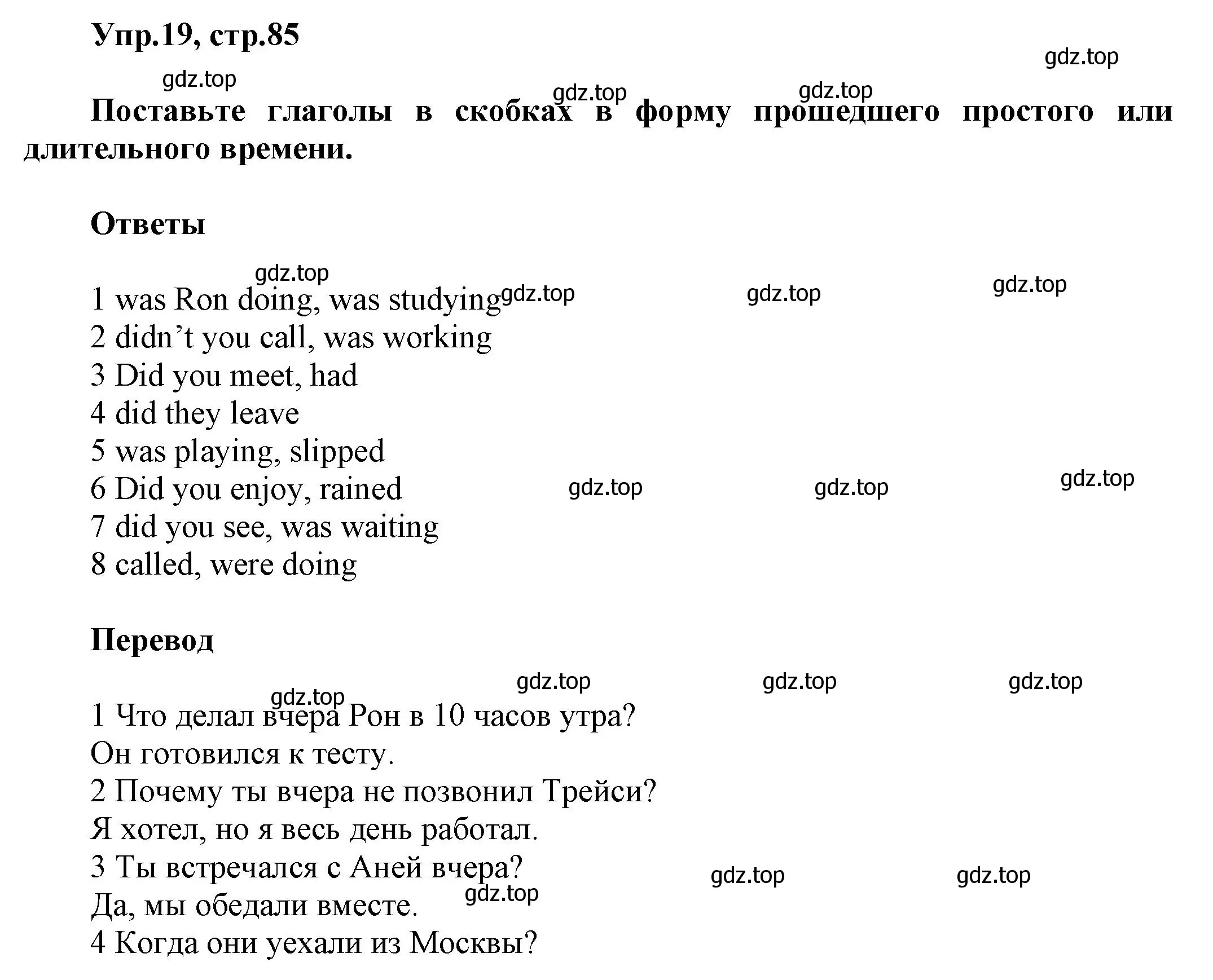 Решение номер 19 (страница 85) гдз по английскому языку 5 класс Баранова, Дули, рабочая тетрадь