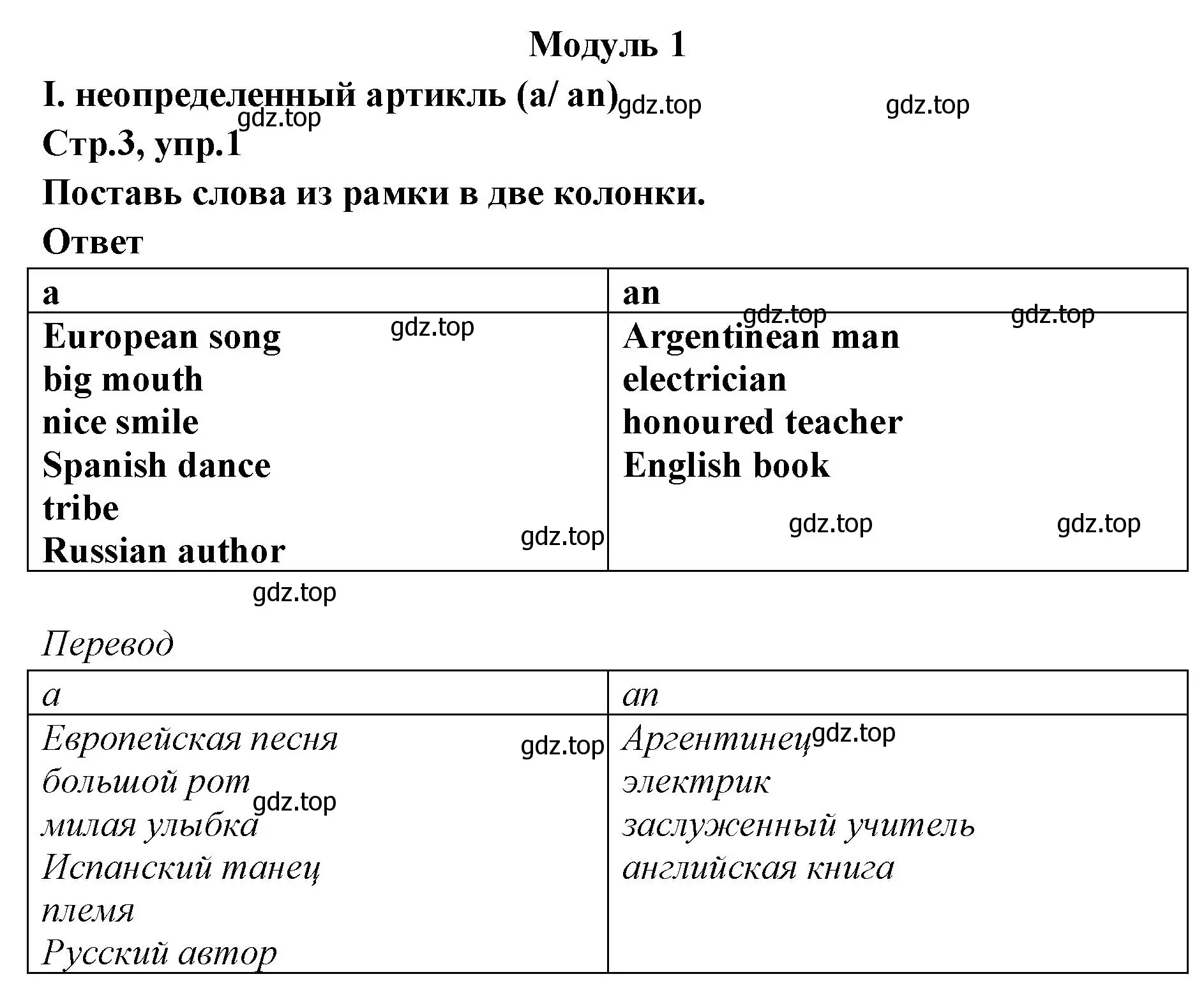 Решение номер 1 (страница 3) гдз по английскому языку 5 класс Смирнов, сборник грамматических упражнений