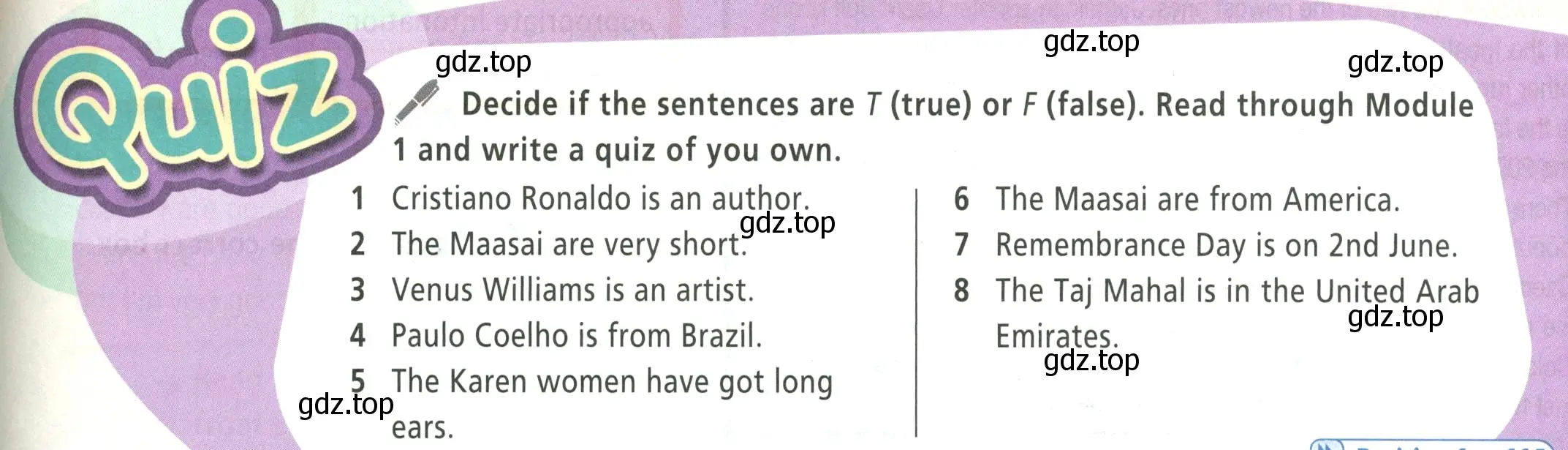 Условие номер Quiz (страница 21) гдз по английскому языку 5 класс Баранова, Дули, учебник