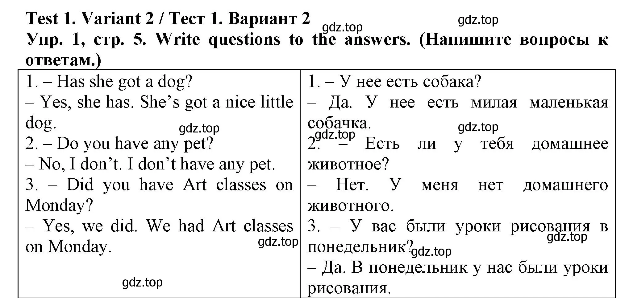 Решение номер 1 (страница 5) гдз по английскому языку 5 класс Терентьева, контрольные задания