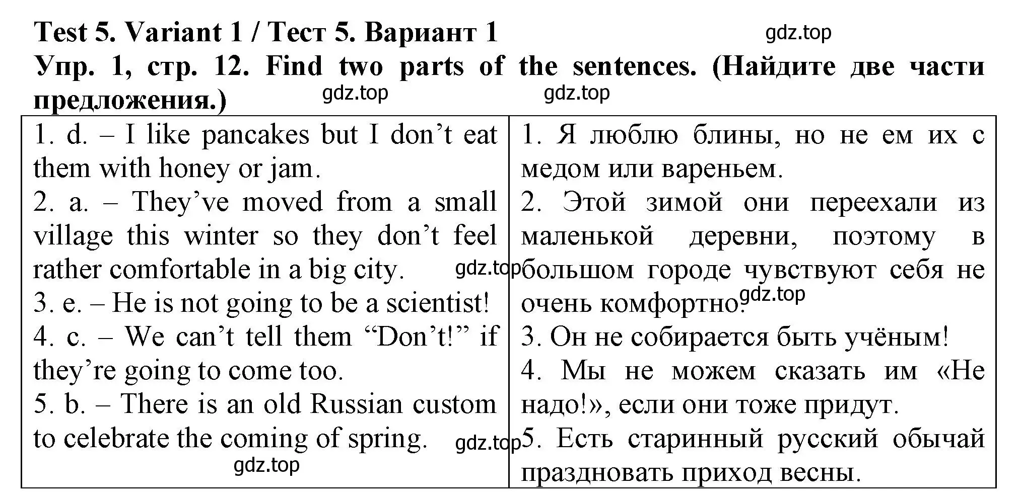 Решение номер 1 (страница 12) гдз по английскому языку 5 класс Терентьева, контрольные задания