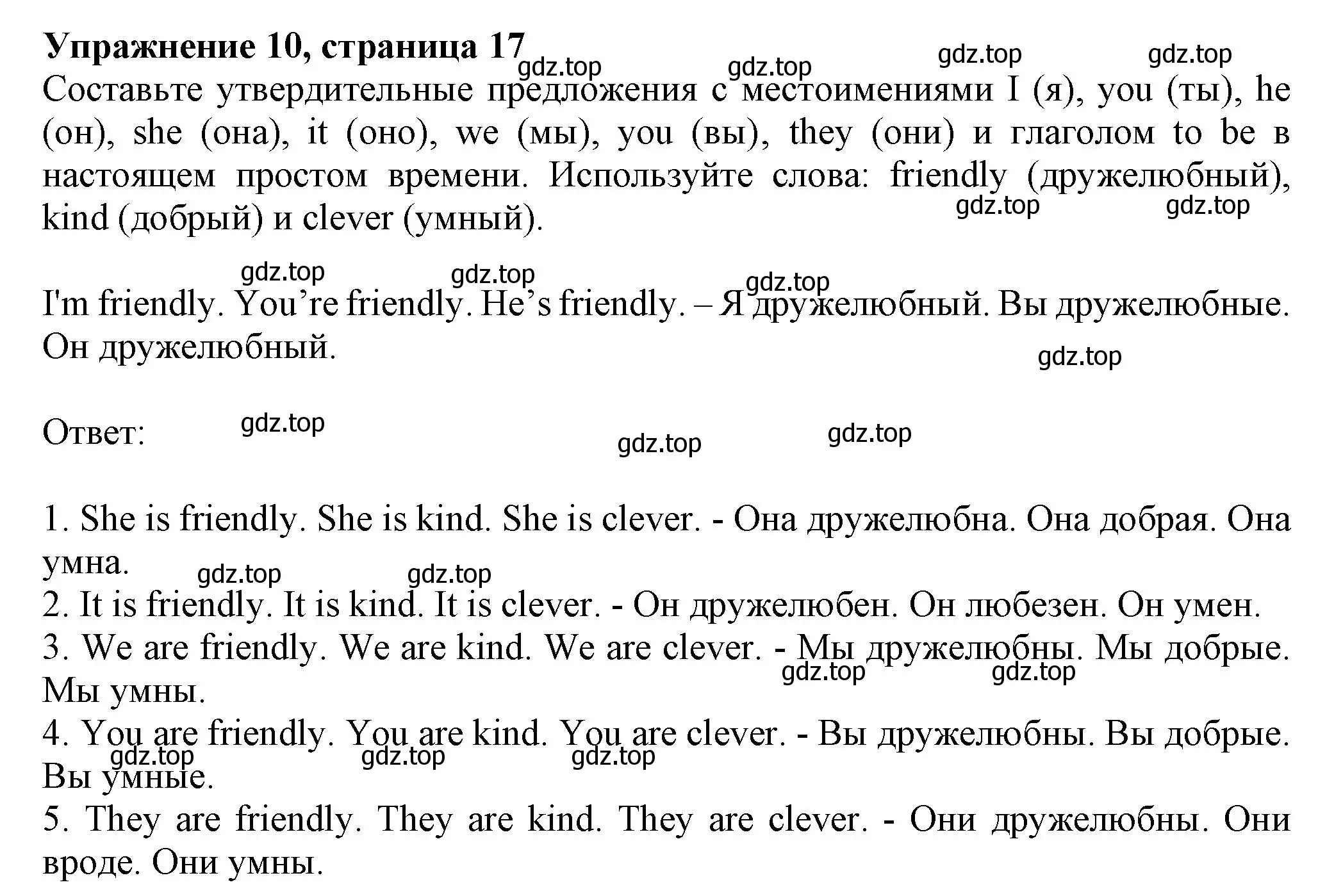 Решение номер 10 (страница 17) гдз по английскому языку 5 класс Тимофеева, грамматический тренажёр