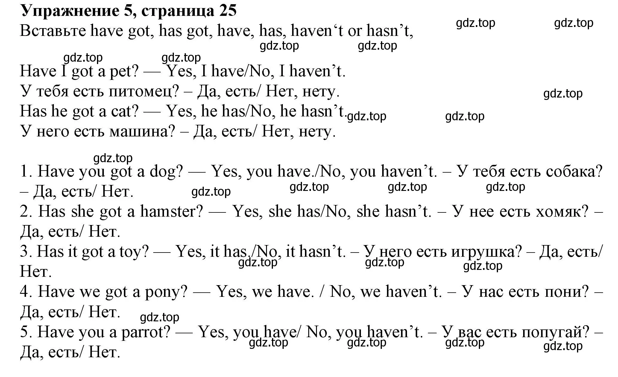 Решение номер 5 (страница 25) гдз по английскому языку 5 класс Тимофеева, грамматический тренажёр