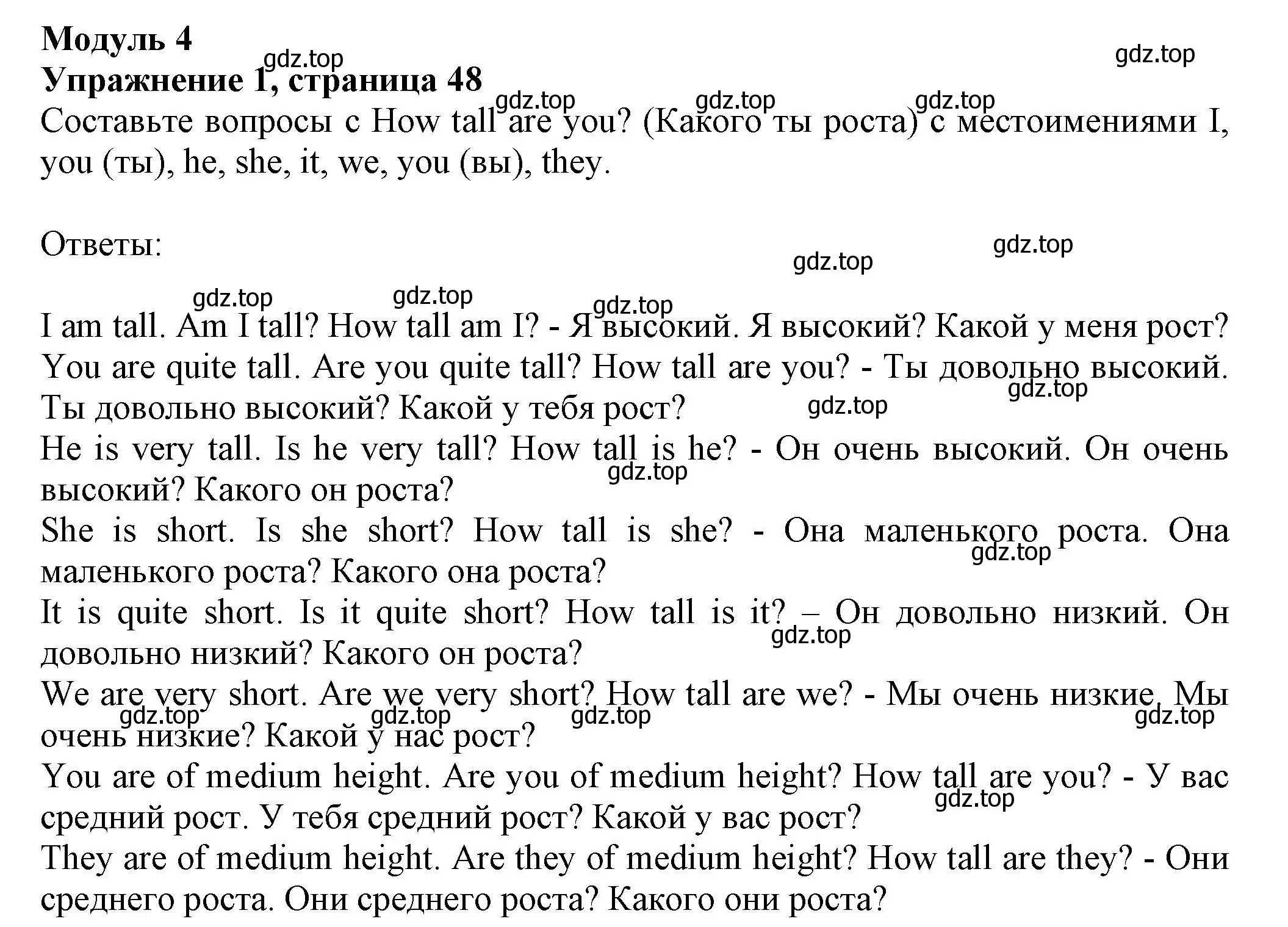 Решение номер 1 (страница 48) гдз по английскому языку 5 класс Тимофеева, грамматический тренажёр