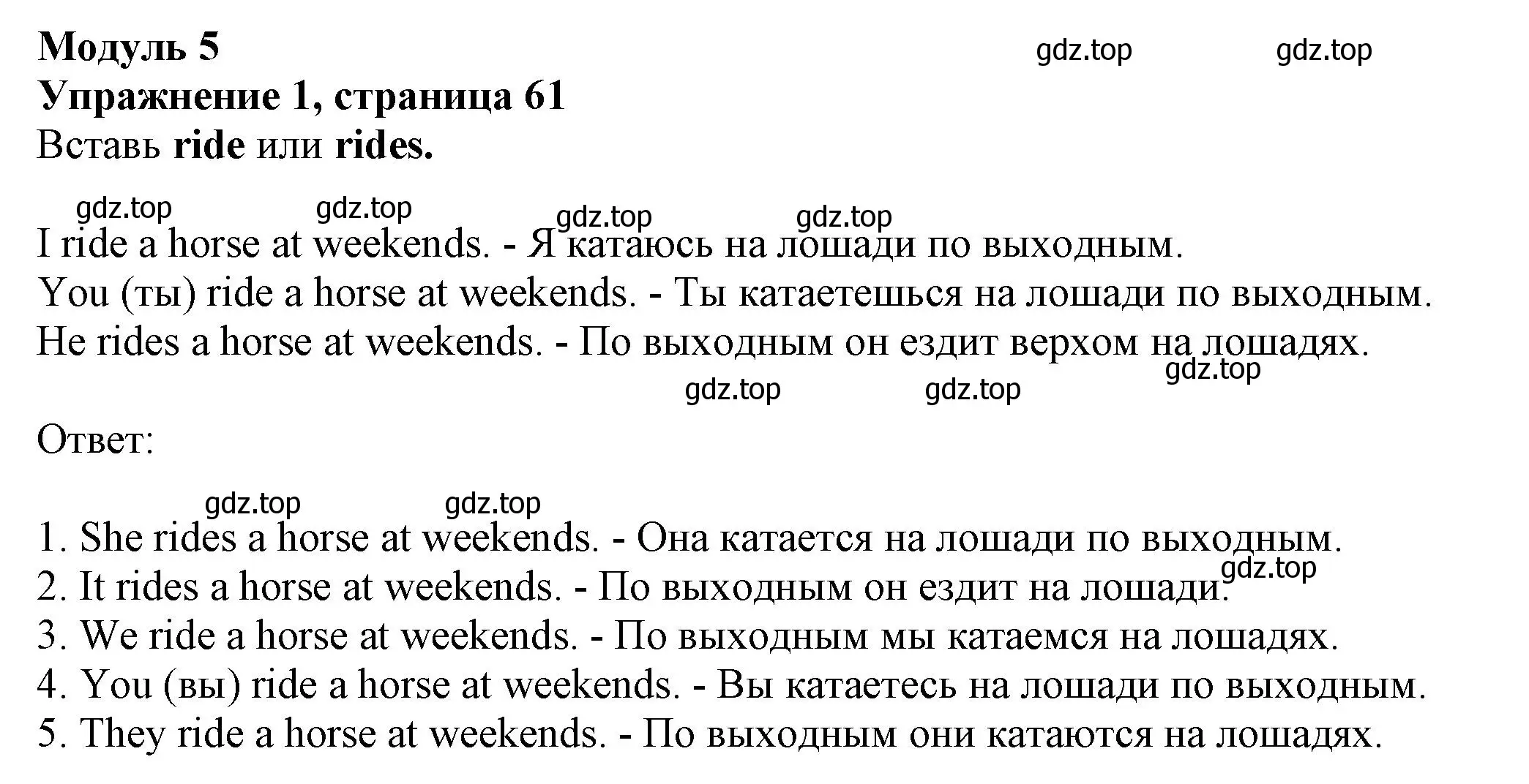 Решение номер 1 (страница 61) гдз по английскому языку 5 класс Тимофеева, грамматический тренажёр