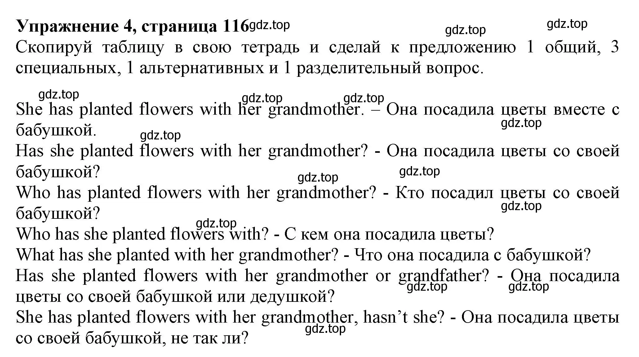 Решение номер 4 (страница 116) гдз по английскому языку 5 класс Тимофеева, грамматический тренажёр