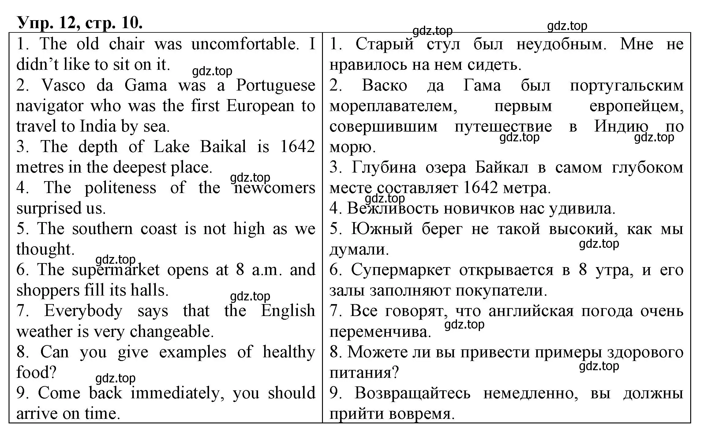 Решение номер 12 (страница 10) гдз по английскому языку 6 класс Афанасьева, Михеева, тренировочные упражнения в формате ОГЭ