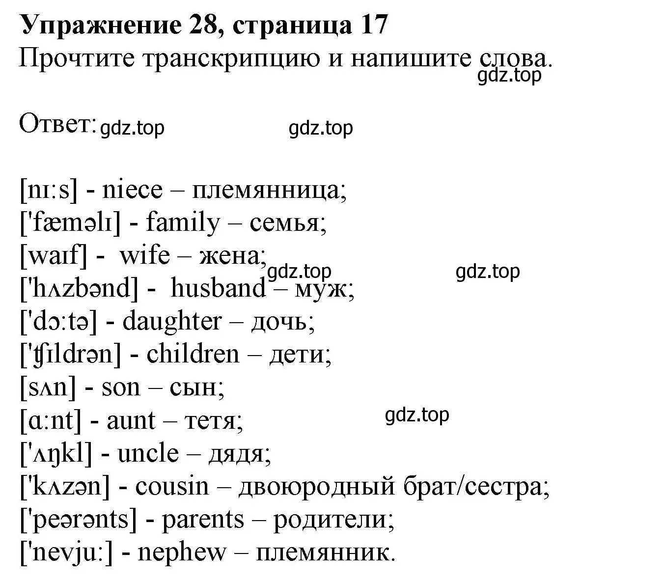 Решение номер 28 (страница 17) гдз по английскому языку 6 класс Биболетова, Денисенко, рабочая тетрадь