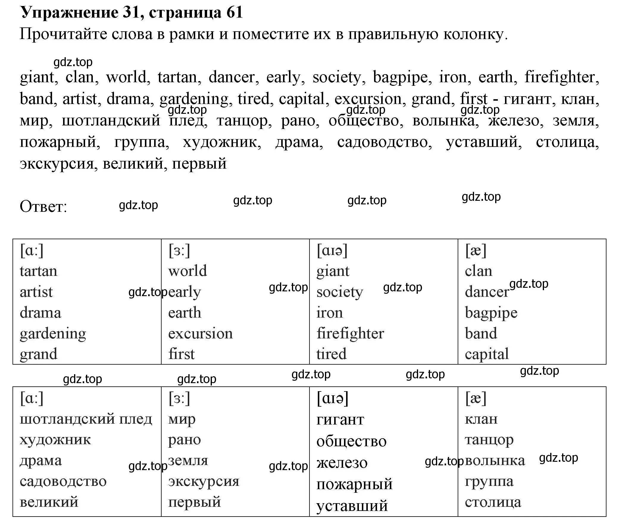 Решение номер 31 (страница 61) гдз по английскому языку 6 класс Биболетова, Денисенко, рабочая тетрадь