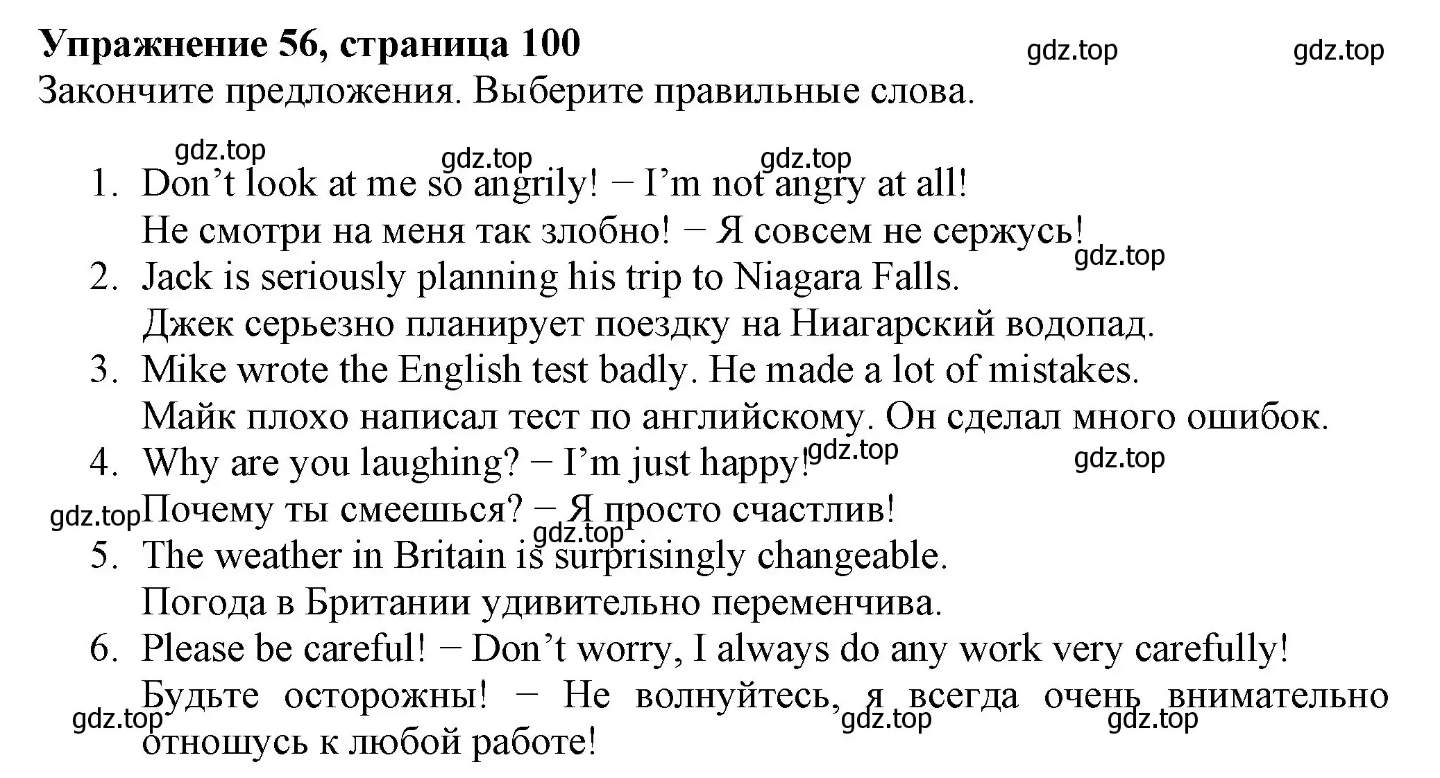 Решение номер 56 (страница 100) гдз по английскому языку 6 класс Биболетова, Денисенко, учебник