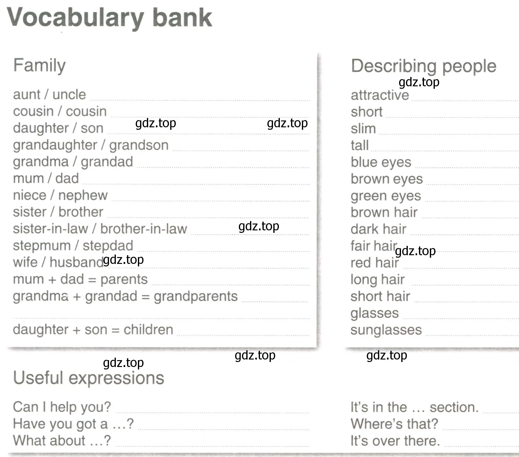 Условие  Vocabulary bank (страница 117) гдз по английскому языку 6 класс Комарова, Ларионова, рабочая тетрадь