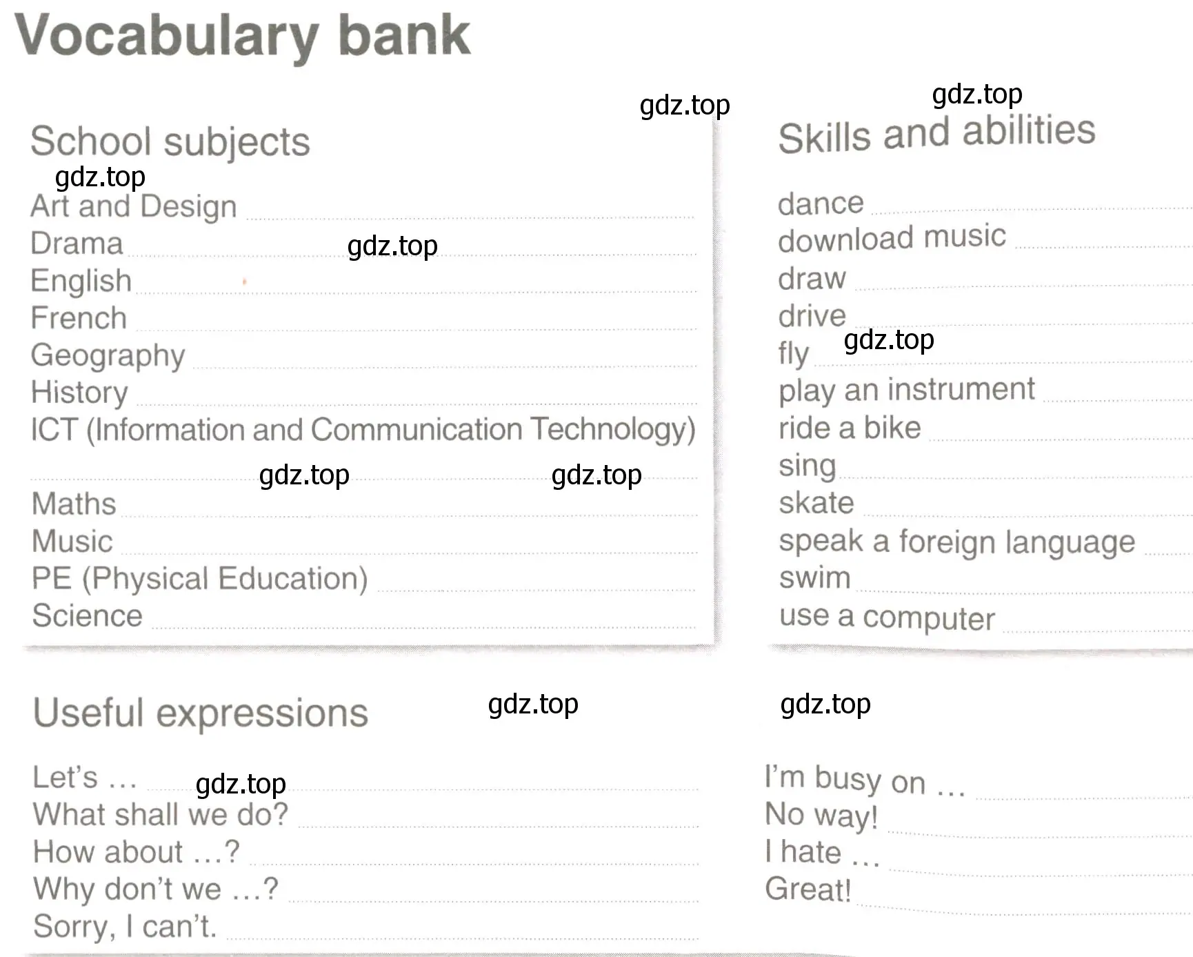 Условие  Vocabulary bank (страница 119) гдз по английскому языку 6 класс Комарова, Ларионова, рабочая тетрадь