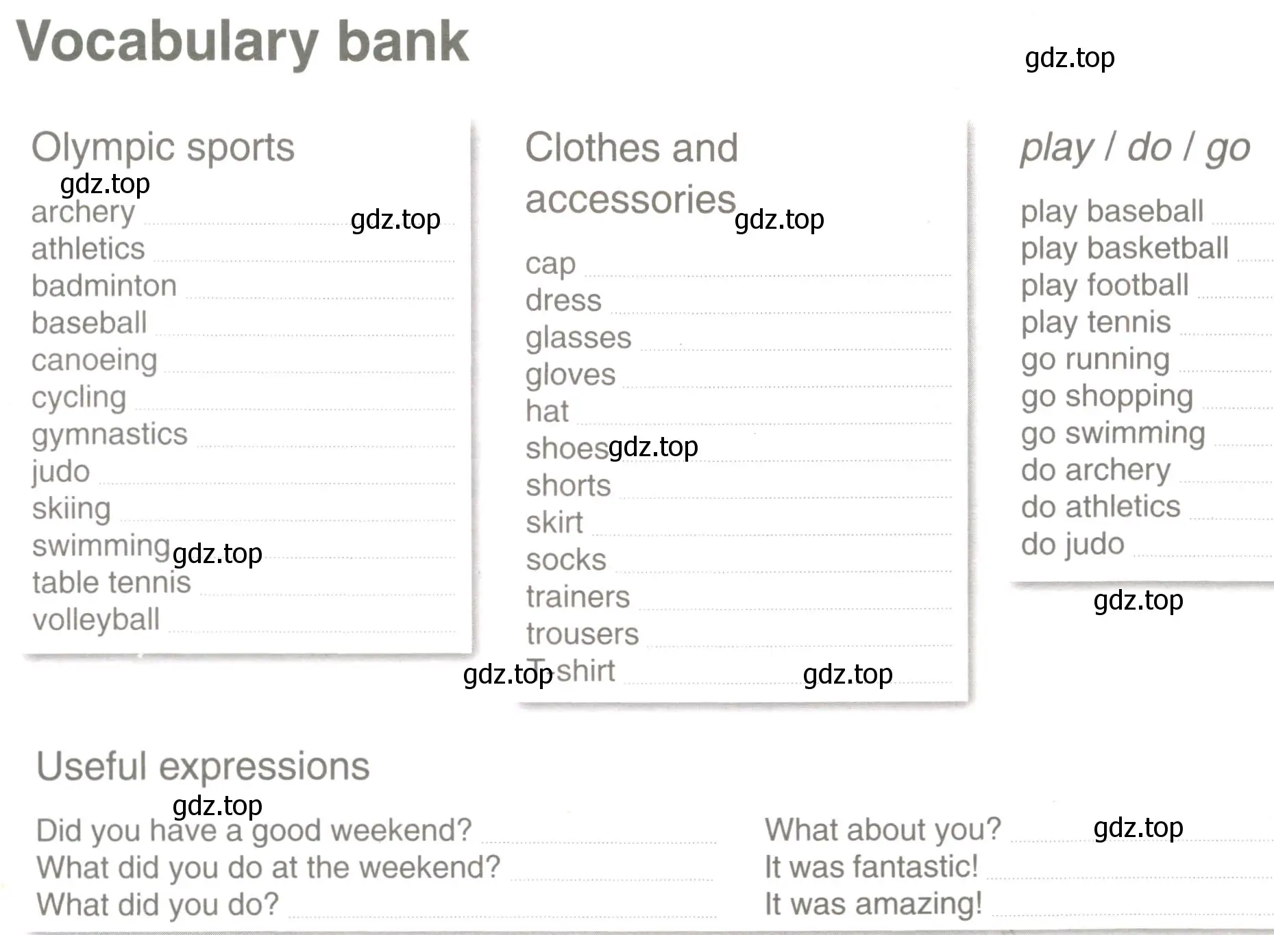 Условие  Vocabulary bank (страница 123) гдз по английскому языку 6 класс Комарова, Ларионова, рабочая тетрадь